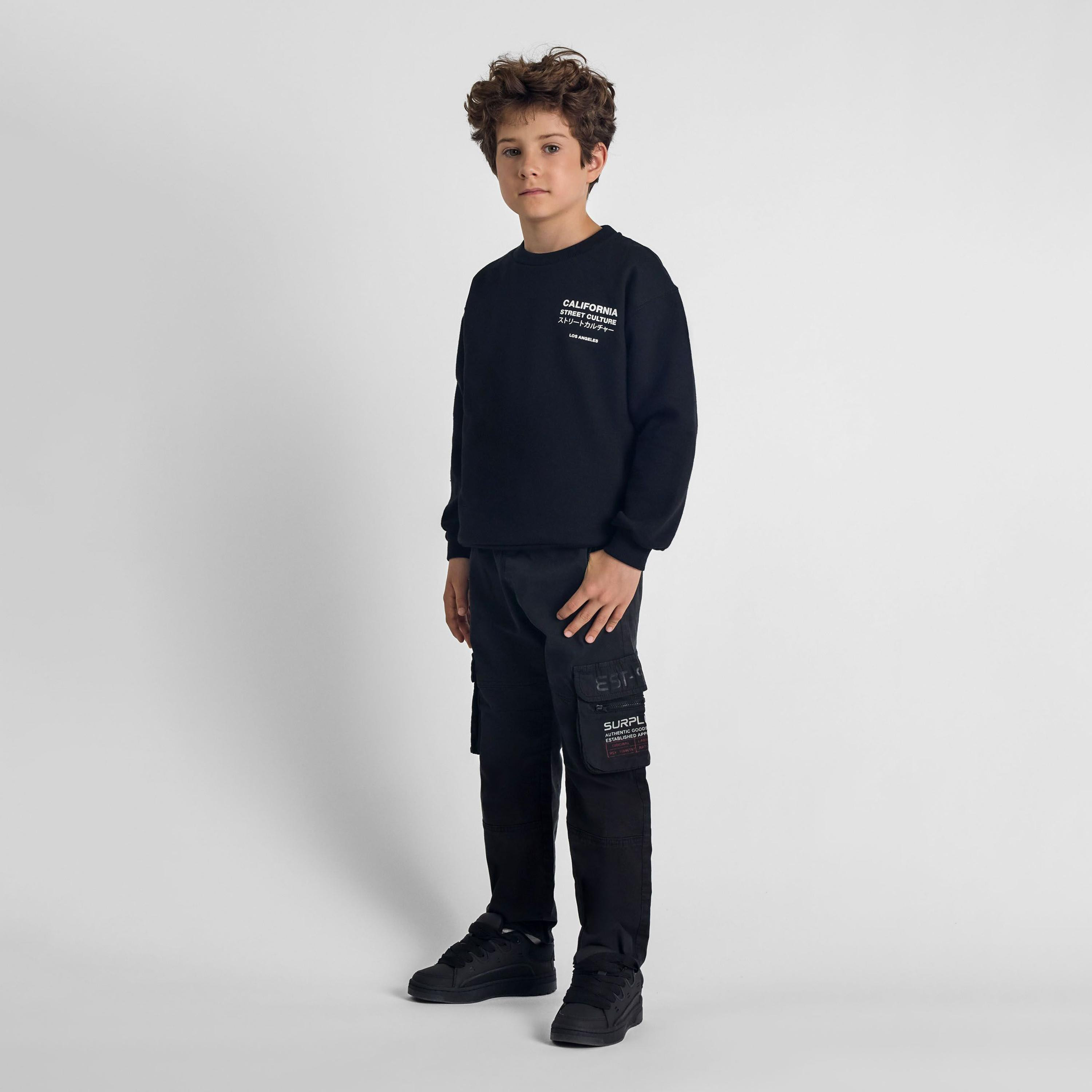 بنطلون كارجو من مزيج القطن المنقوش بخصر مطاطي ورباط من مينوتي-boys-clothing-bottoms-trousers-image-2
