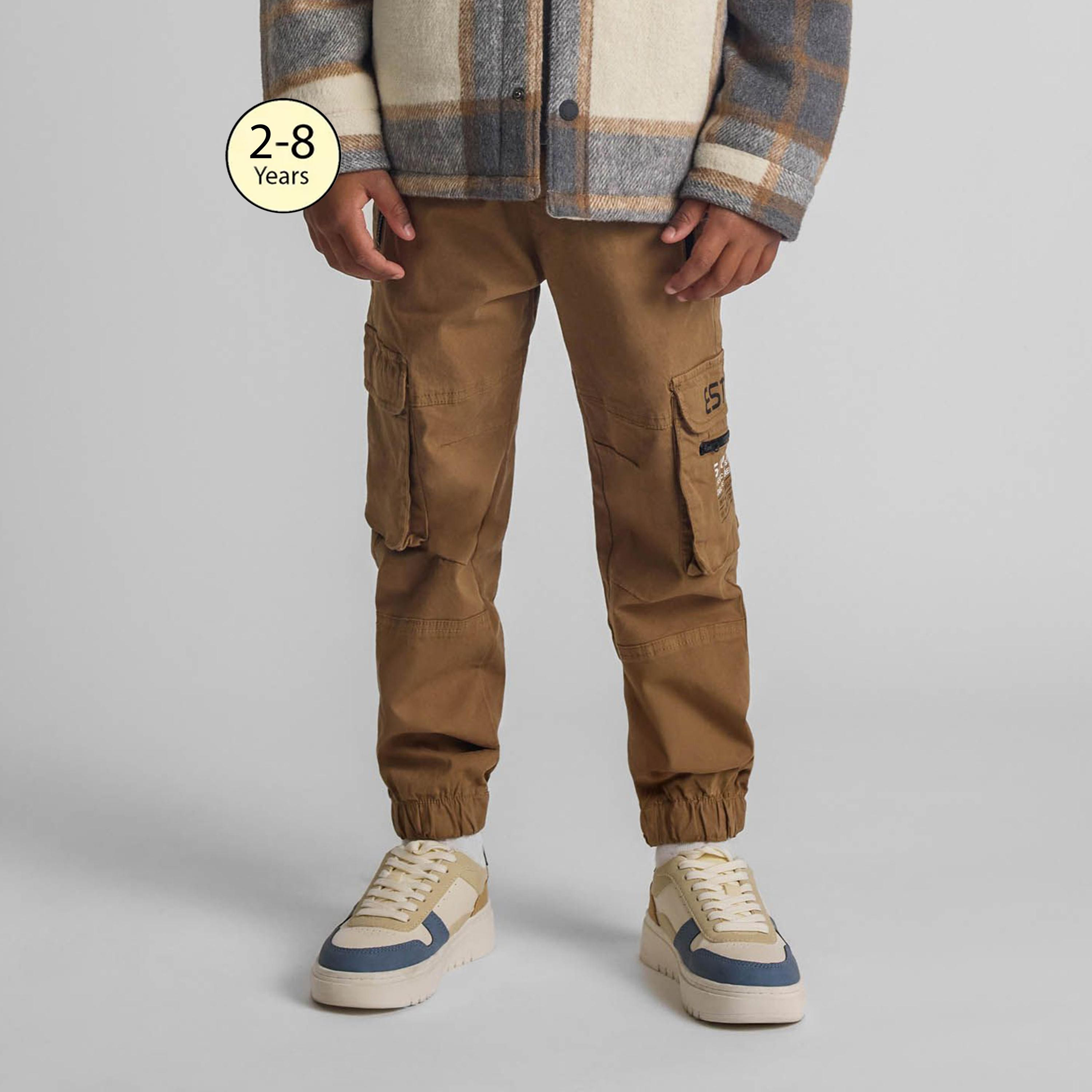 بنطلون كارجو من مزيج القطن المنقوش بخصر مطاطي ورباط من مينوتي-boys-clothing-bottoms-trousers-image-1