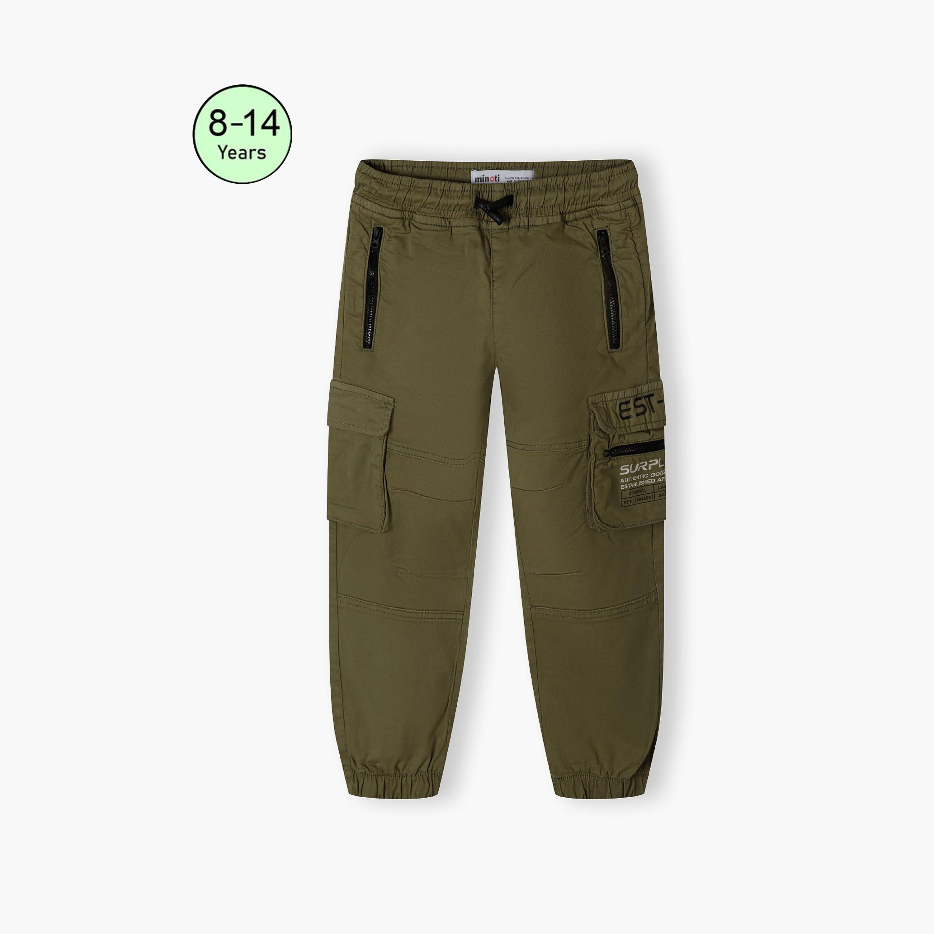 بنطلون كارجو من مزيج القطن المنقوش بخصر مطاطي ورباط من مينوتي-boys-clothing-bottoms-trousers-image-1