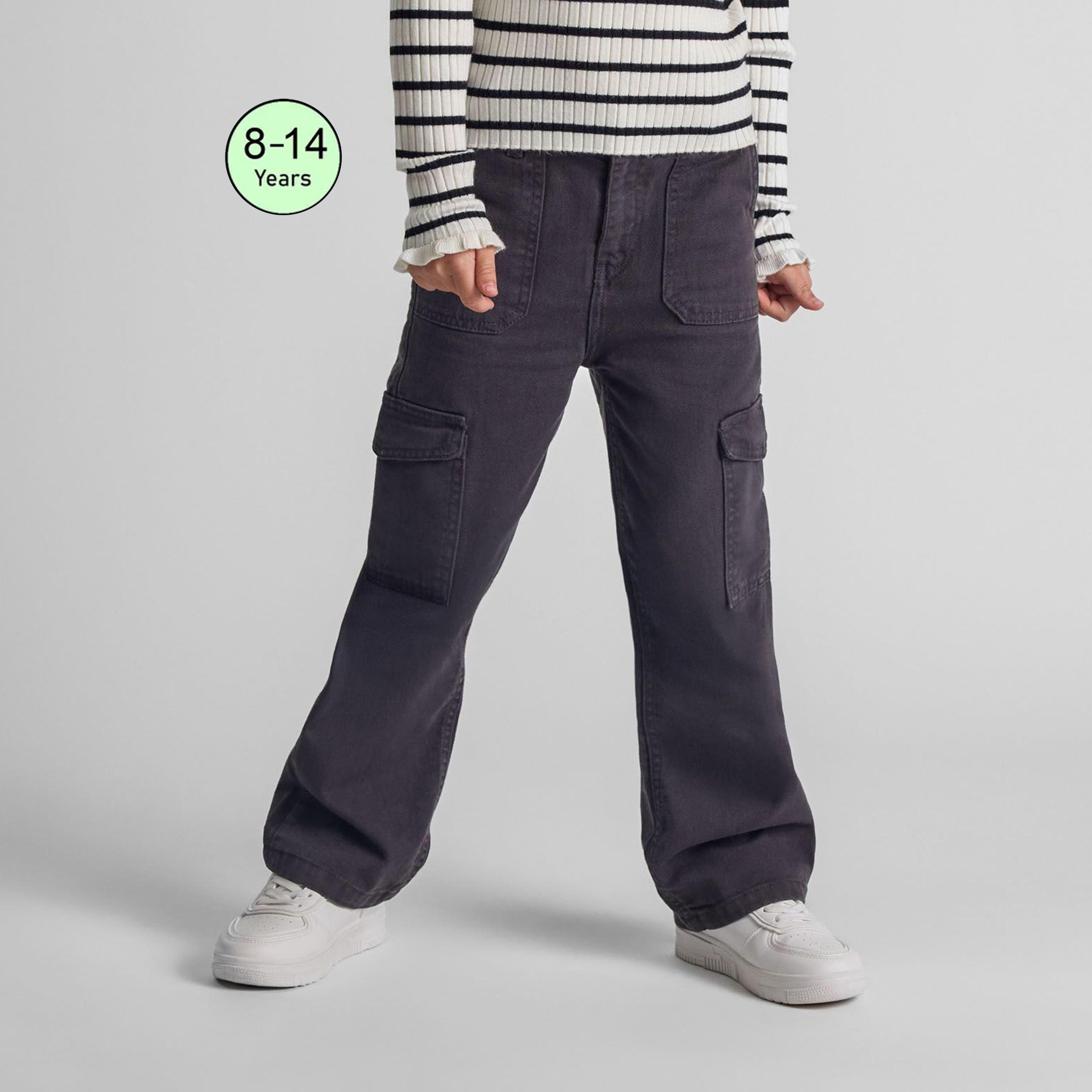 Minoti Solid Button Waist Cotton Pants-girls-clothing-bottoms-joggersandtrackpants-image-1