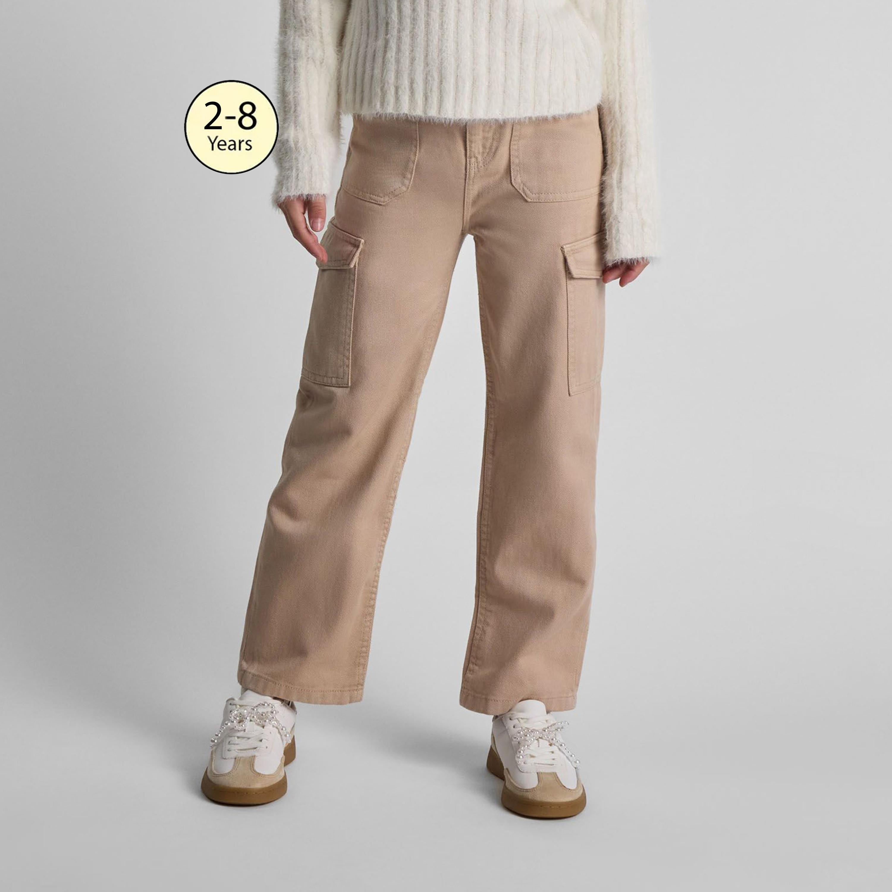 Minoti Solid Button Waist Cotton Pants-girls-clothing-bottoms-joggersandtrackpants-image-1