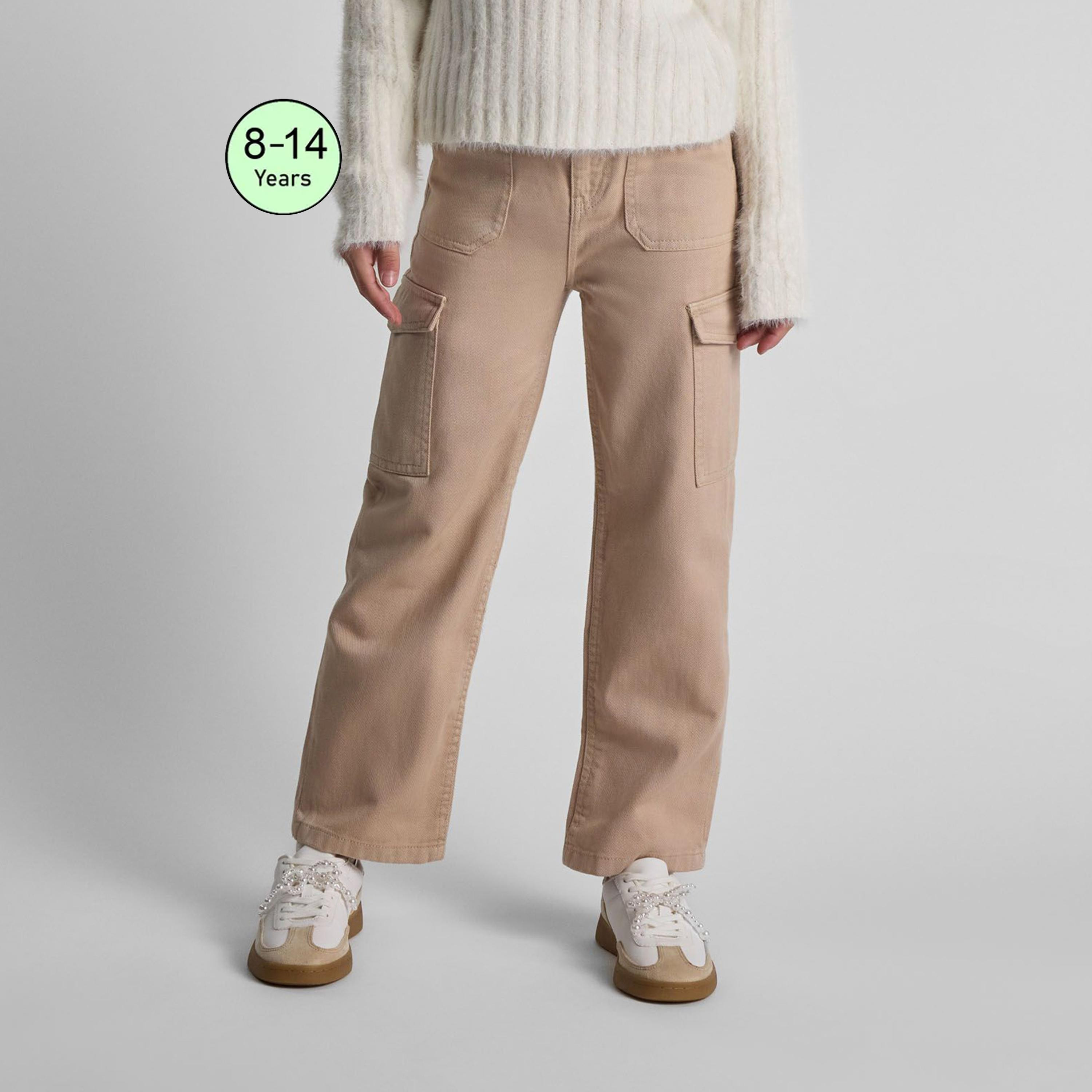 Minoti Solid Button Waist Cotton Pants-girls-clothing-bottoms-joggersandtrackpants-image-1