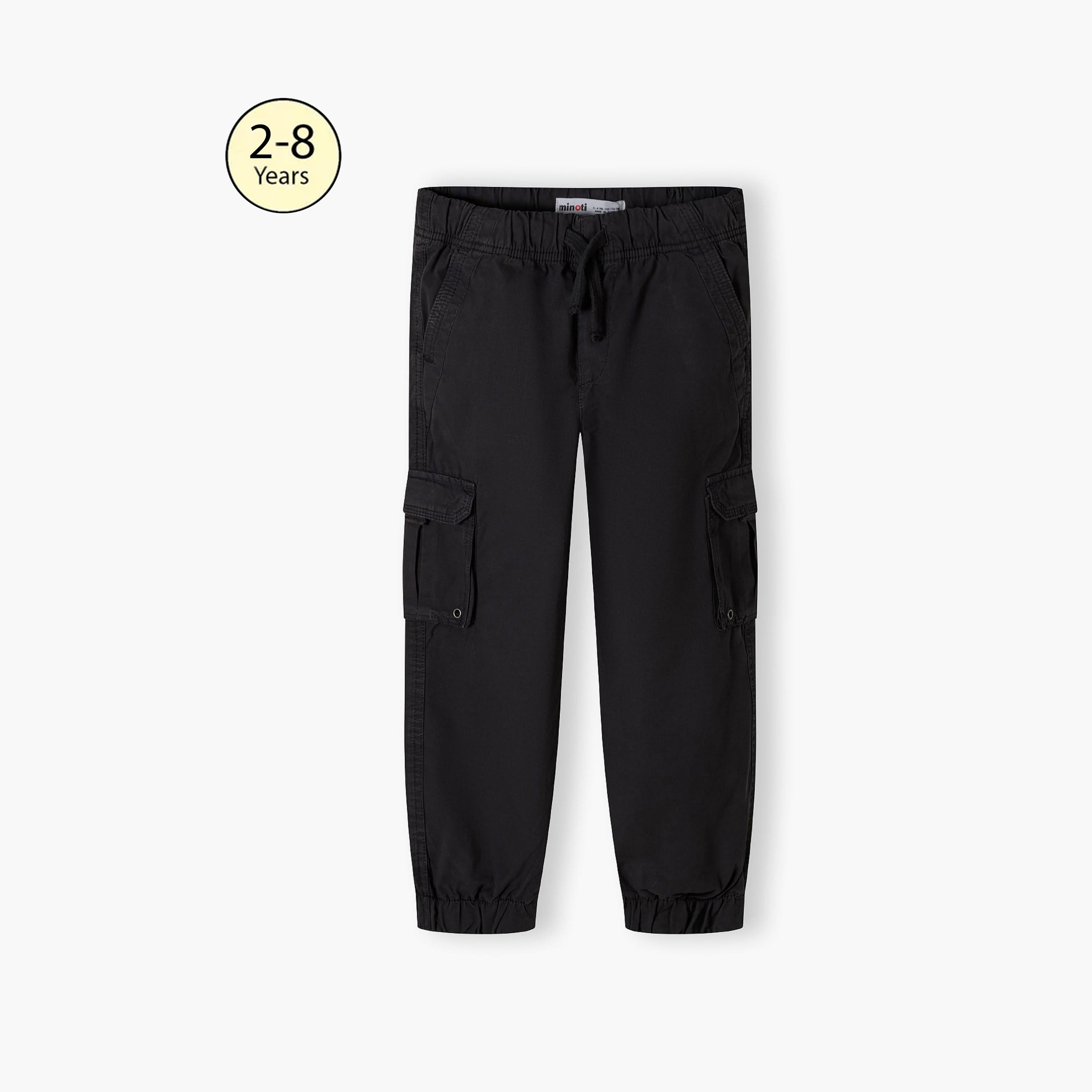 Minoti Solid Elasticated Drawstring Waist Cotton Joggers-girls-clothing-bottoms-joggersandtrackpants-image-1