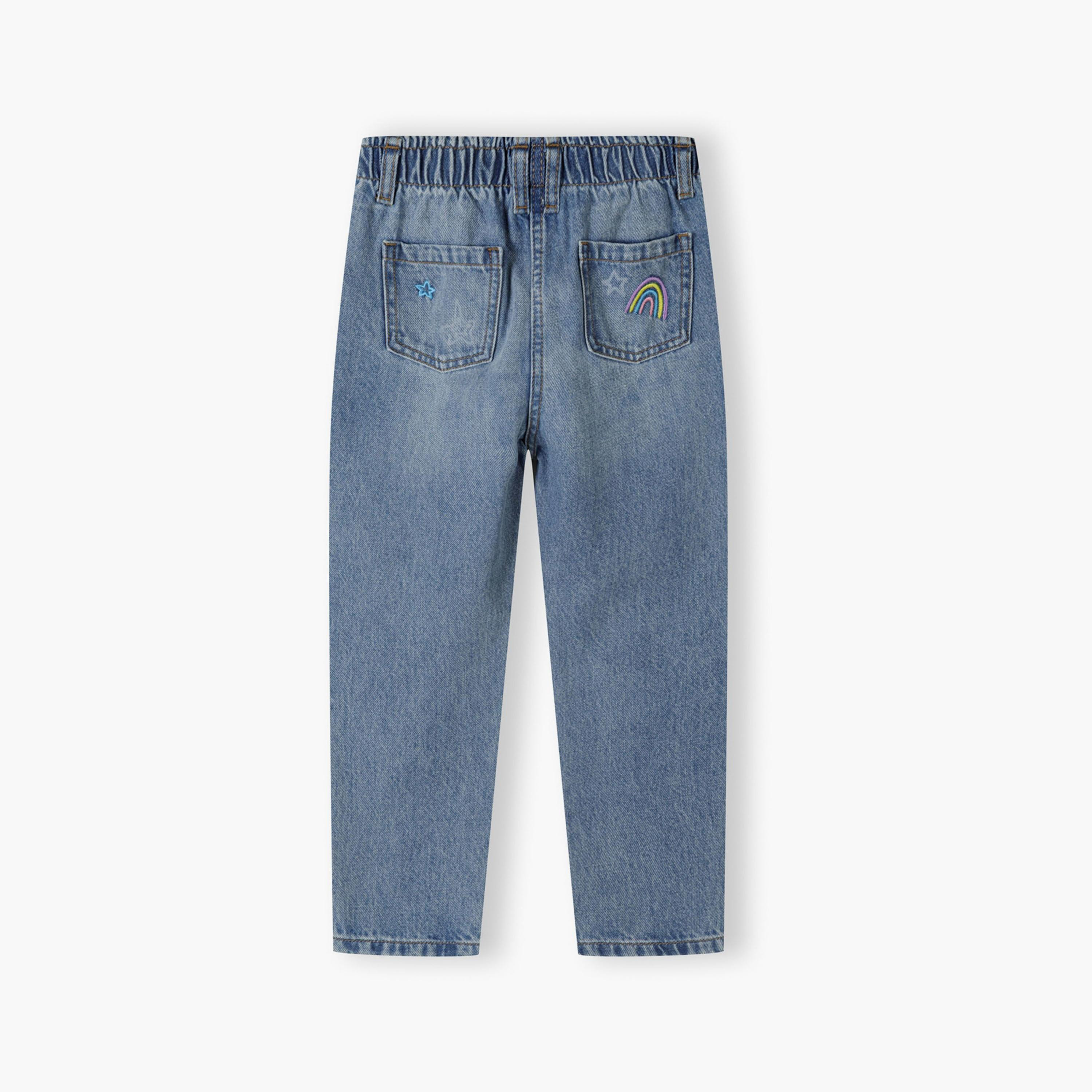 بنطلون جينز من القطن بخصر مطاطي ومنقوش من مينوتي من مينوتي-girls-clothing-bottoms-jeansandjeggings-image-3