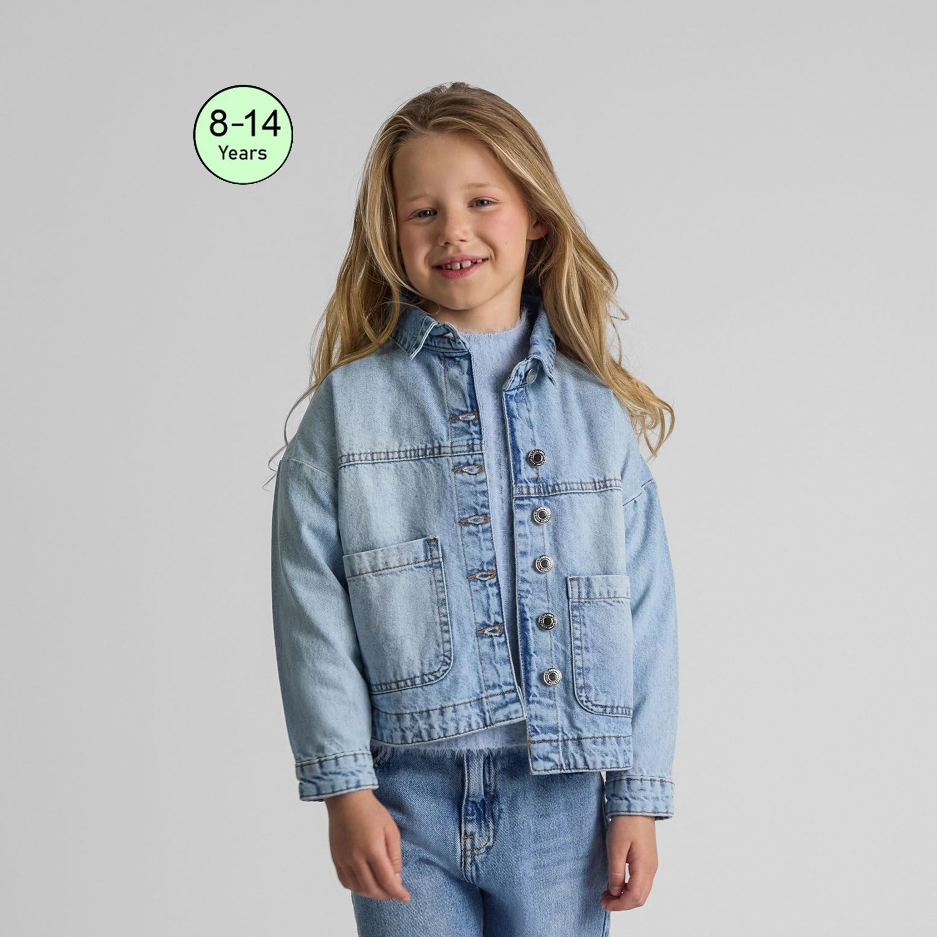 Minoti Oversized Denim Long Sleeves Solid Jacket-girls-clothing-jacketsandcoats-image-1