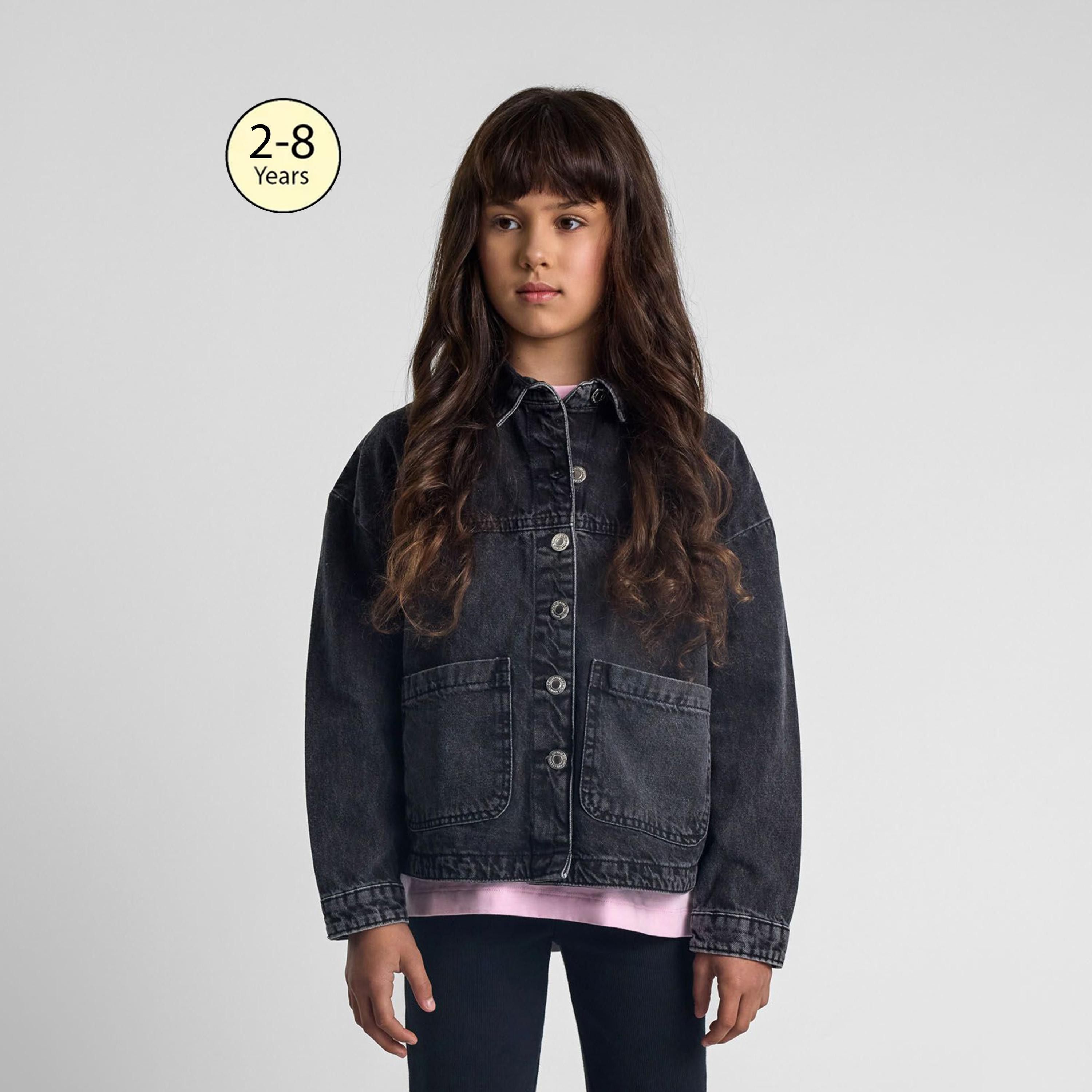 Minoti Oversized Denim Long Sleeves Solid Jacket-girls-clothing-jacketsandcoats-image-1