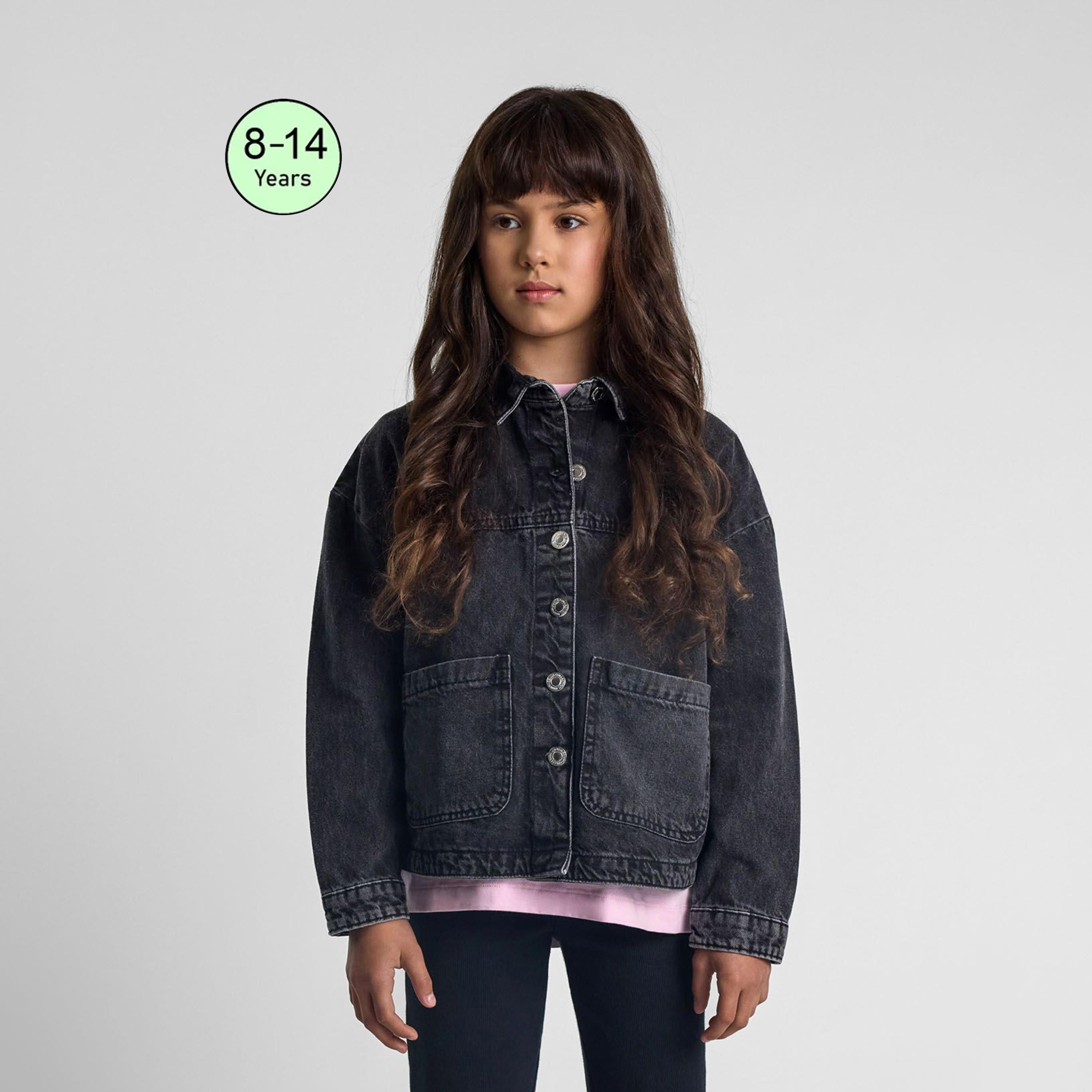 Minoti Oversized Denim Long Sleeves Solid Jacket-girls-clothing-jacketsandcoats-image-1