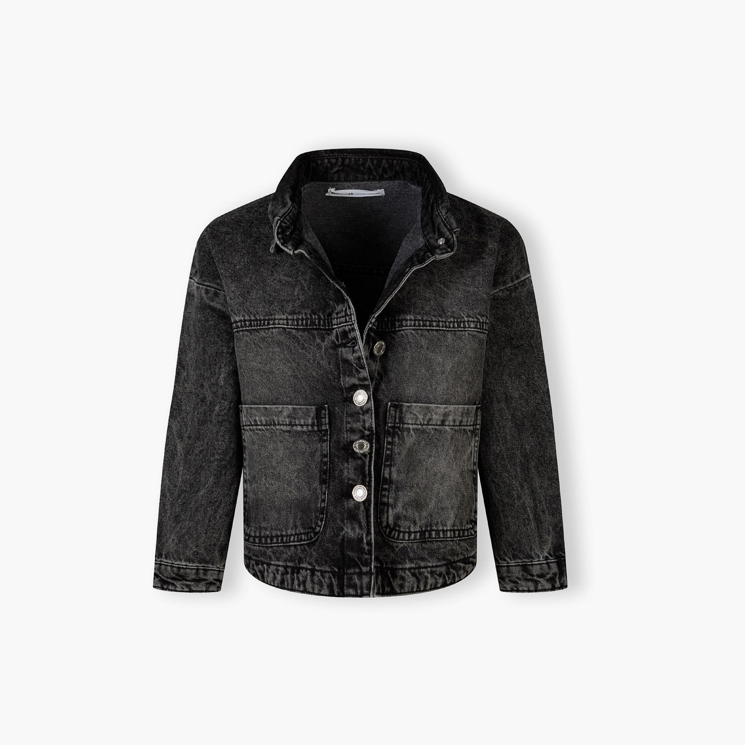Minoti Oversized Denim Long Sleeves Solid Jacket-girls-clothing-jacketsandcoats-image-4