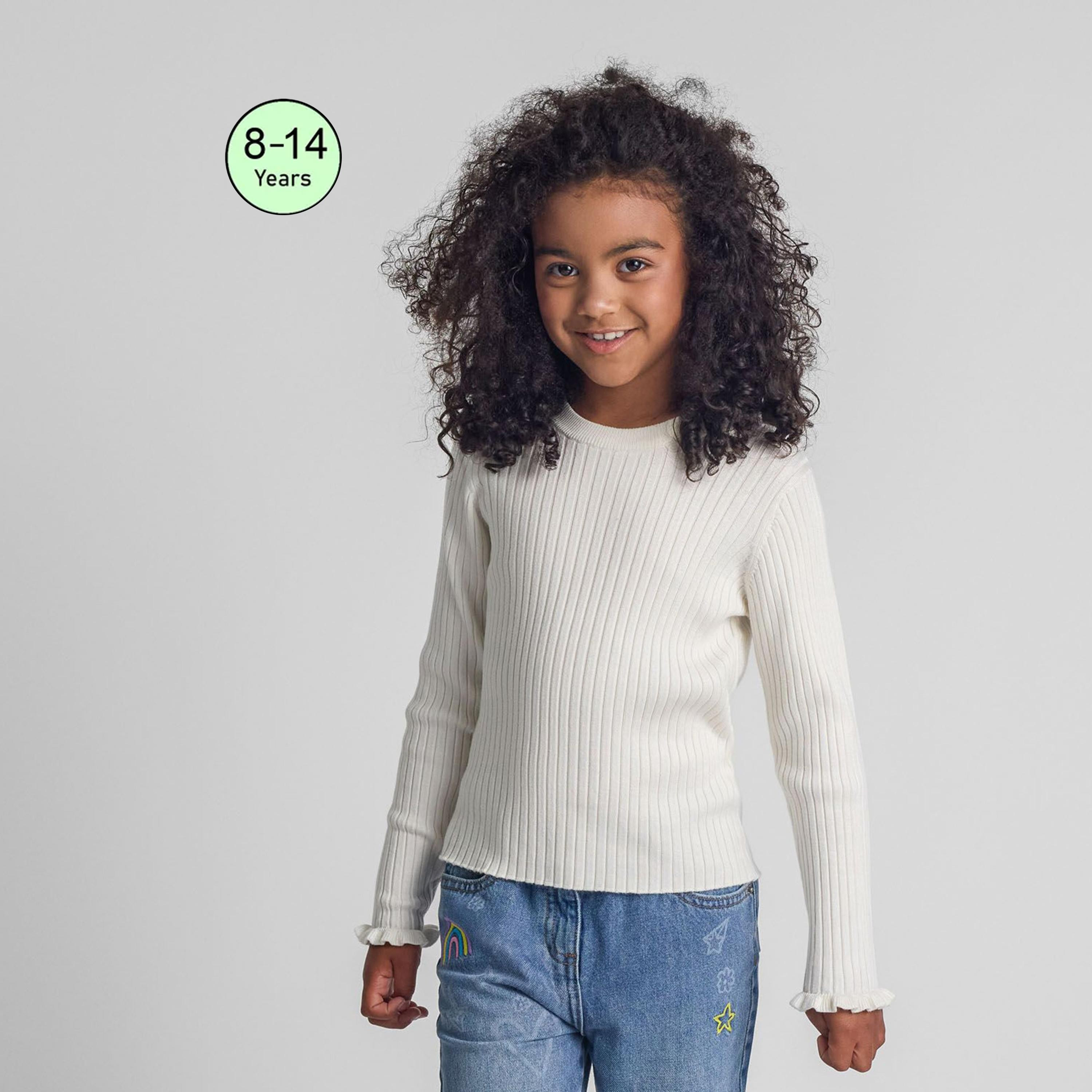 Minoti Long Sleeves Solid Viscose Blend Jumper with Frill Cuffs-girls-clothing-jumpersandcardigans-image-1
