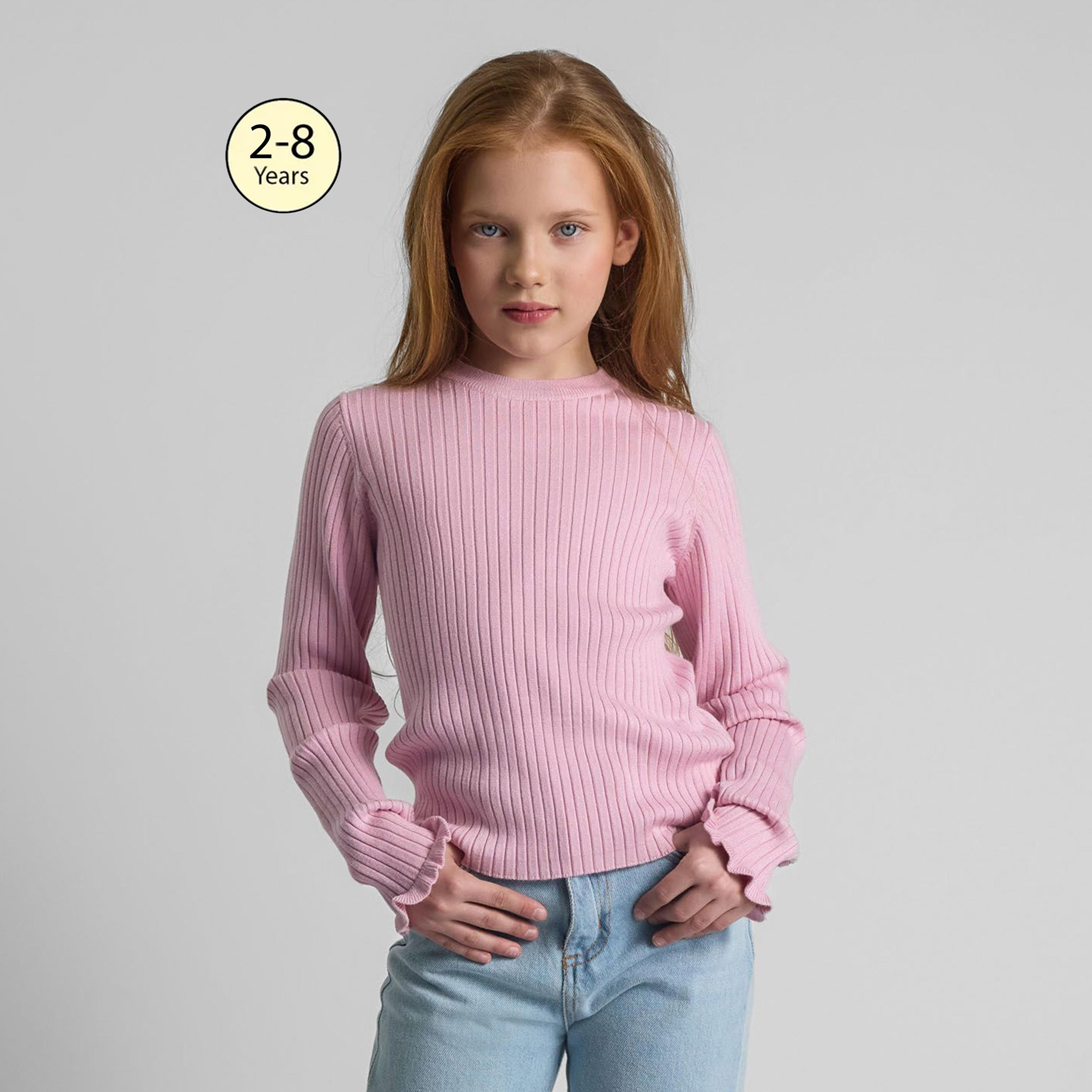 Minoti Long Sleeves Solid Viscose Blend Jumper with Frill Cuffs-girls-clothing-jumpersandcardigans-image-1