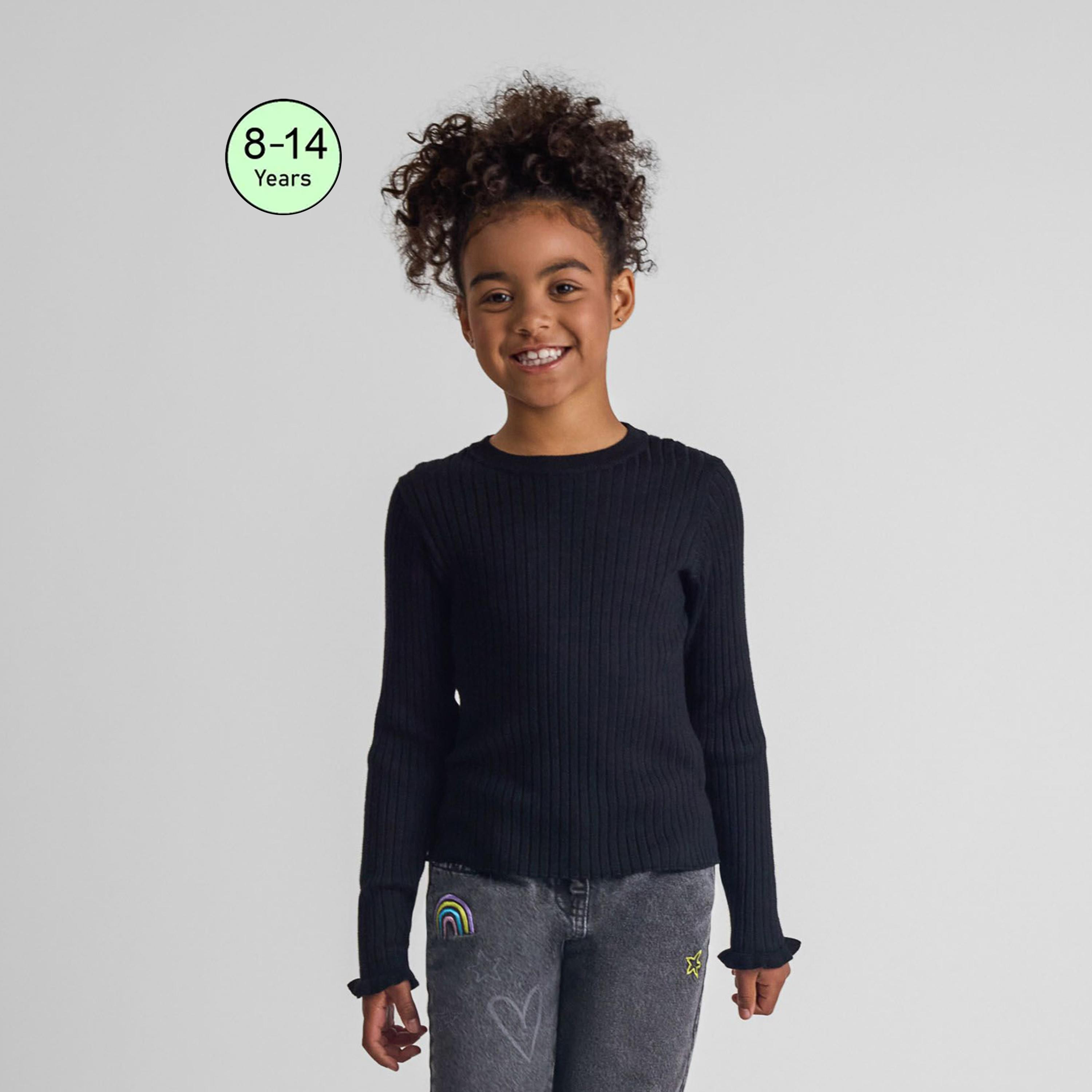 سترة بأكمام طويلة من الفيسكوز السادة مع أساور كشكشة من مينوتي-girls-clothing-jumpersandcardigans-image-1