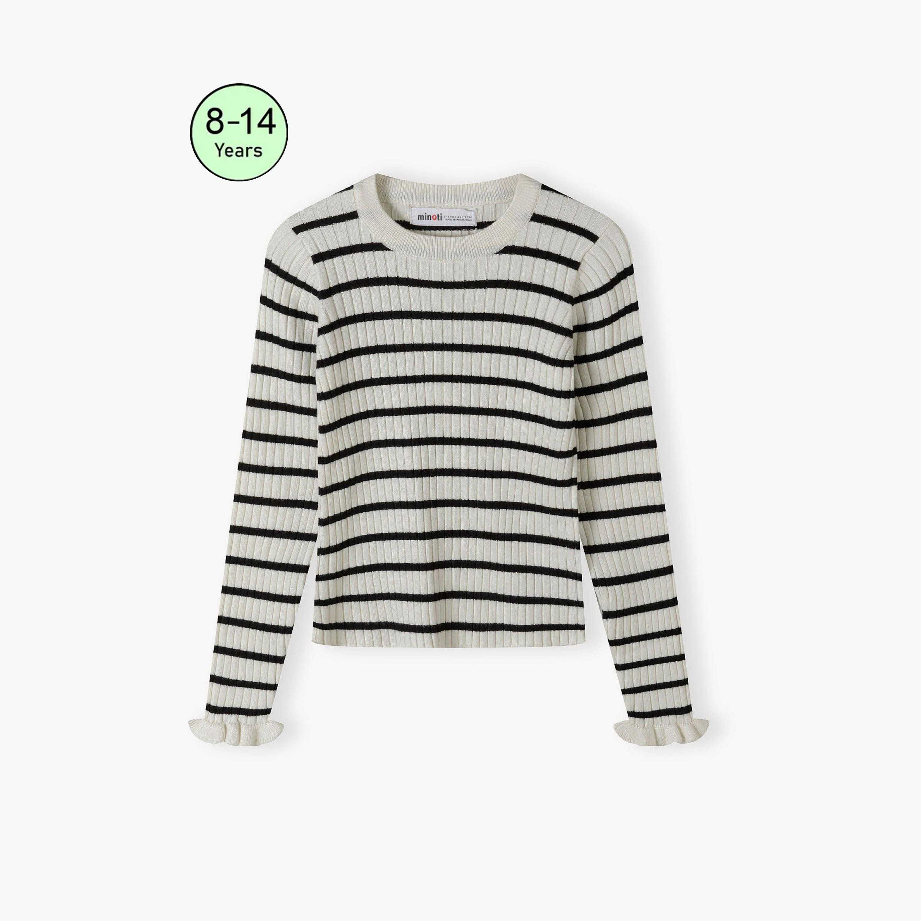 Minoti Long Sleeves Stripes Viscose Blend Jumper with Frill Cuffs-girls-clothing-jumpersandcardigans-image-1