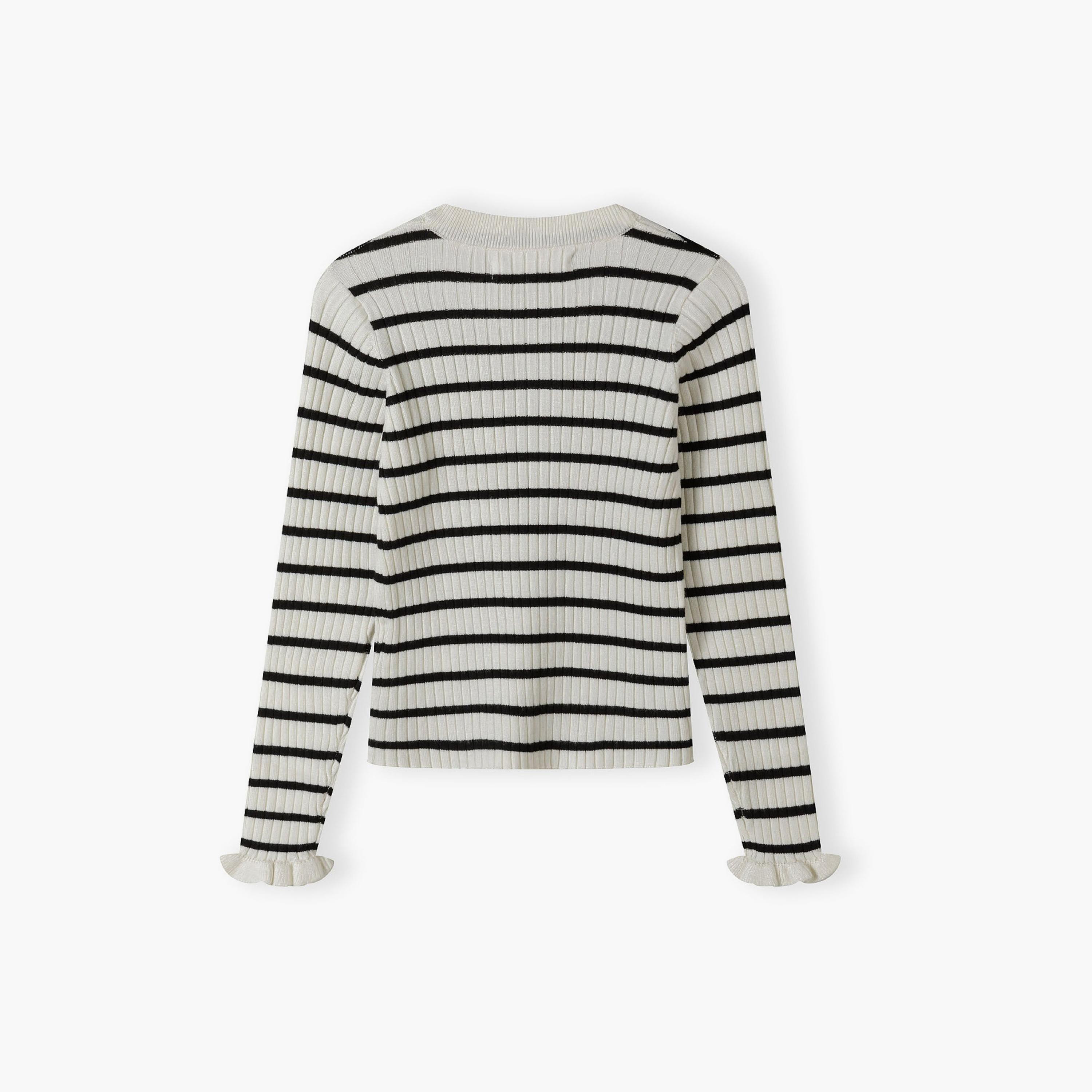 Minoti Long Sleeves Stripes Viscose Blend Jumper with Frill Cuffs-girls-clothing-jumpersandcardigans-image-3