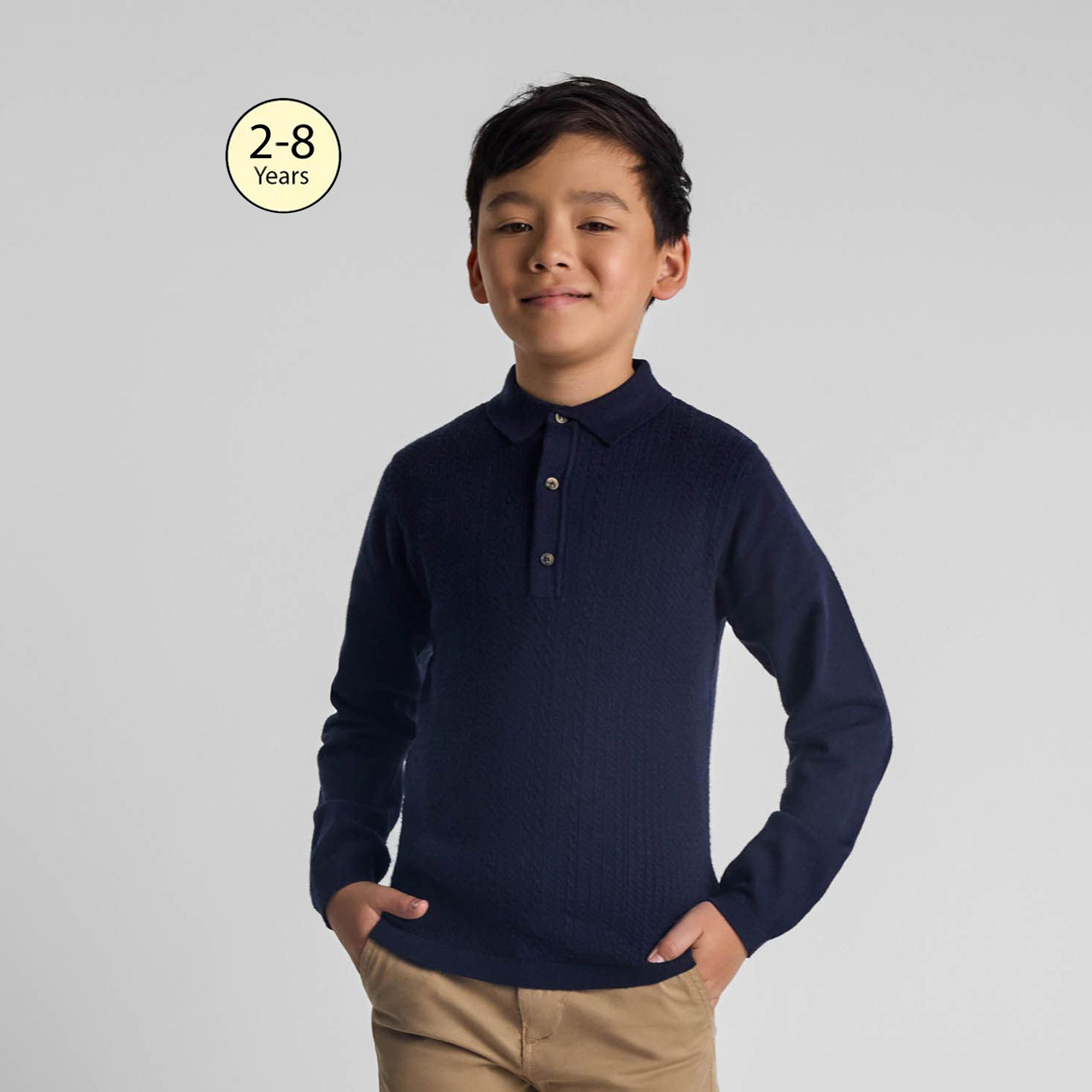 Minoti Long Sleeves Solid Viscose Blend Polo Jumper-boys-clothing-jumpersandcardigans-image-1