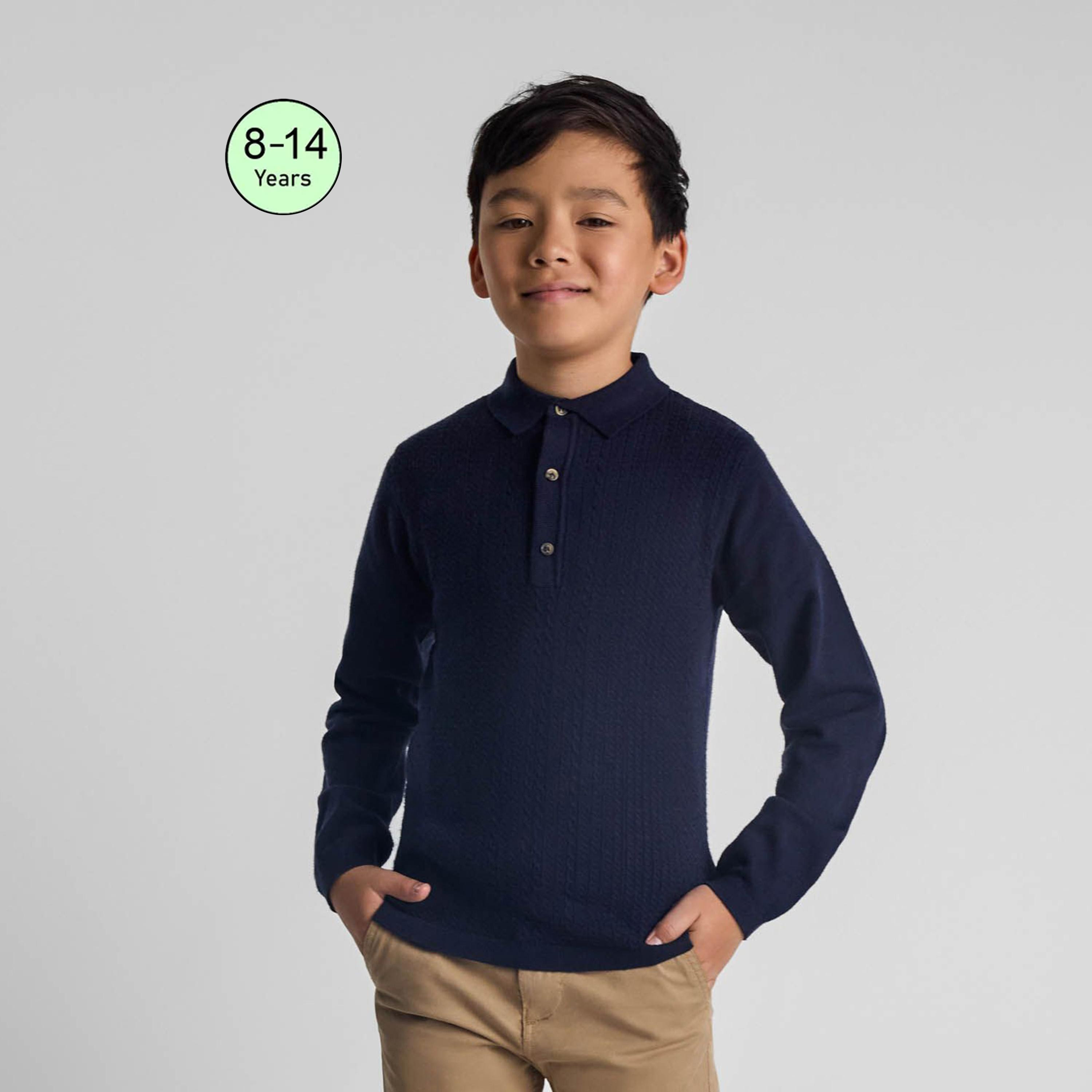 سترة بولو بأكمام طويلة من الفيسكوز السادة من مينوتي-boys-clothing-jumpersandcardigans-image-1