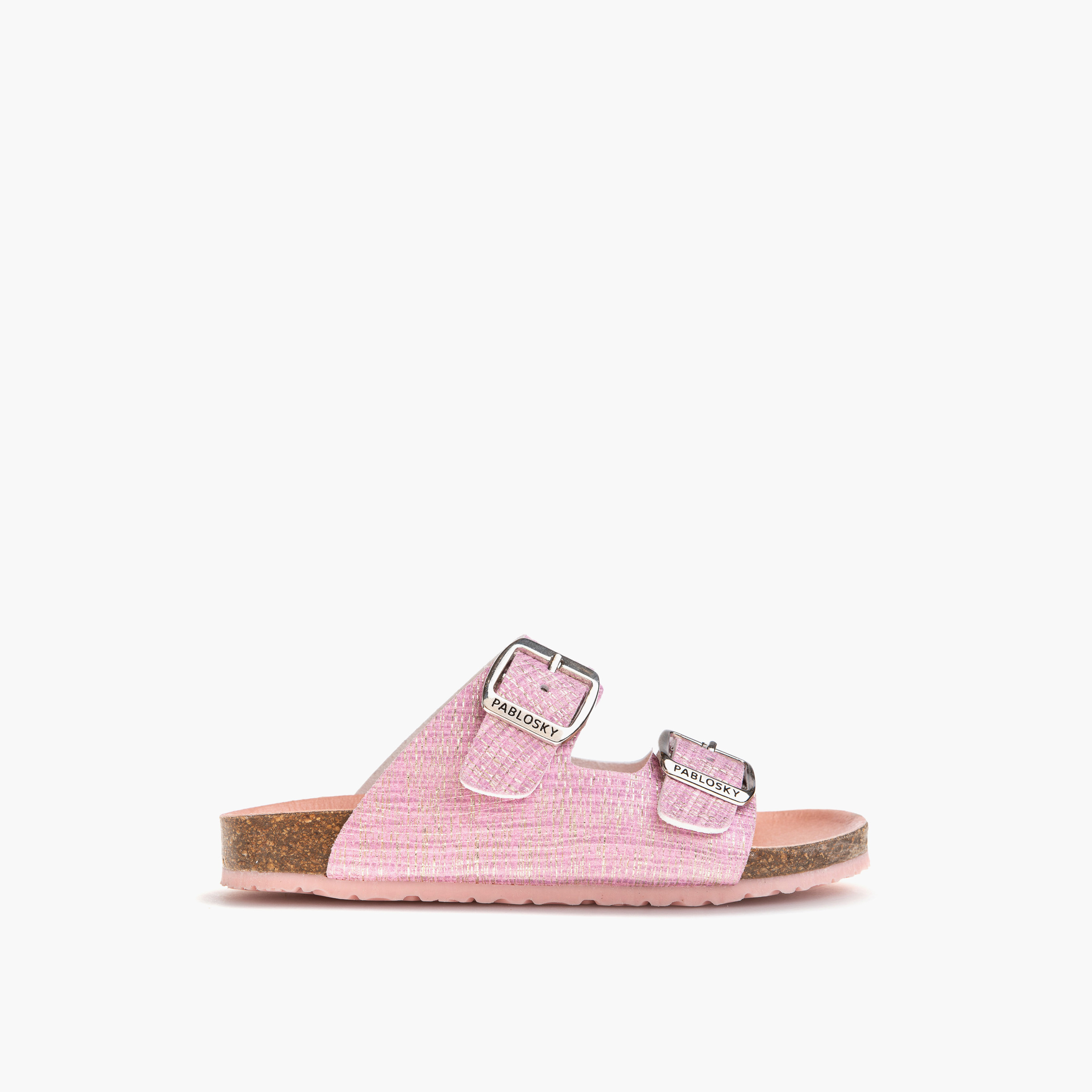 Pablosky Girls' Textured Slip-On Sandals with Buckle Detail-girls-shoes-sandals-image-2