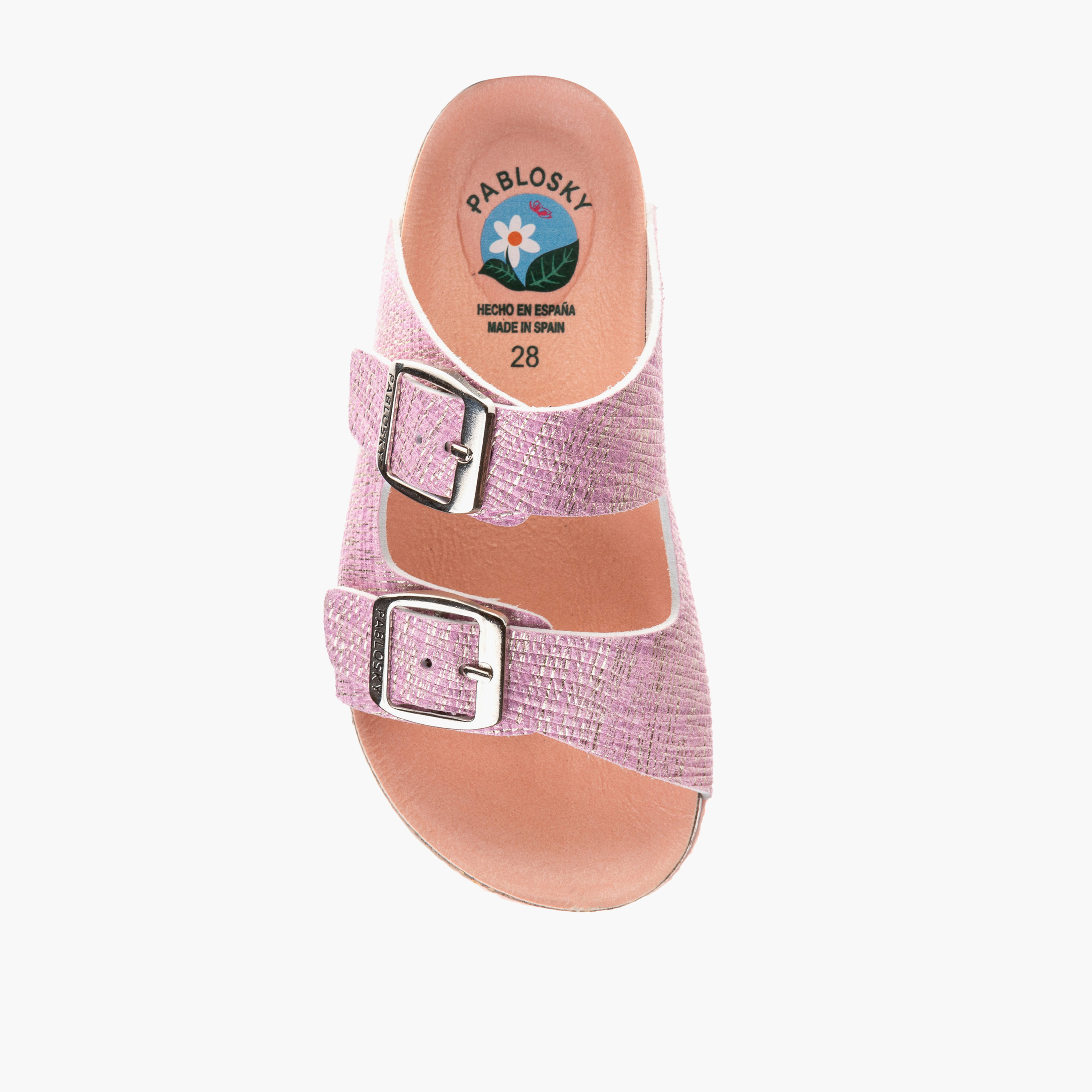 Pablosky Girls' Textured Slip-On Sandals with Buckle Detail-girls-shoes-sandals-image-4