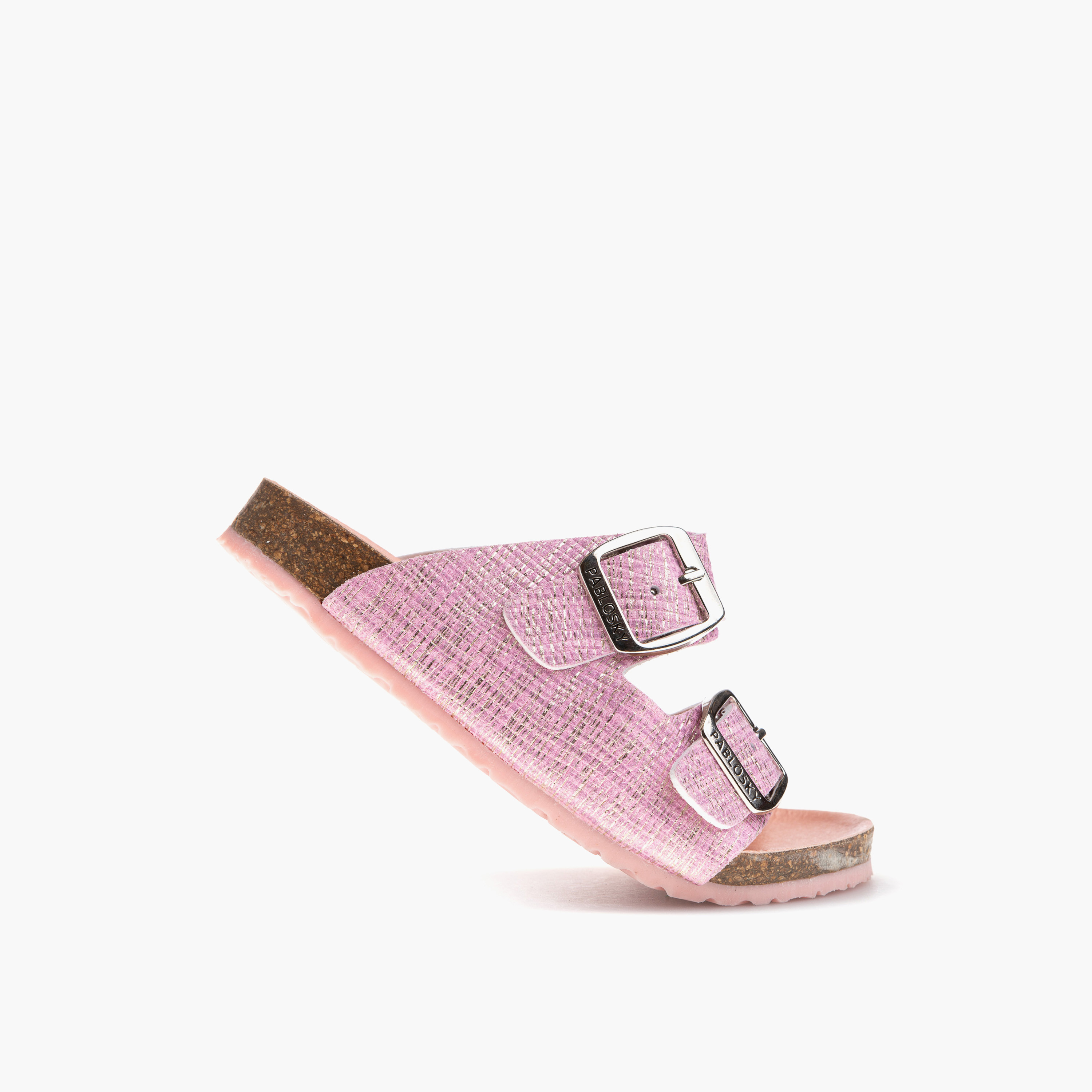 Pablosky Girls' Textured Slip-On Sandals with Buckle Detail-girls-shoes-sandals-image-5