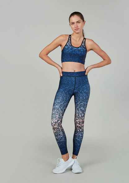 Printed Sports Bra with Scoop Neck and Racerback