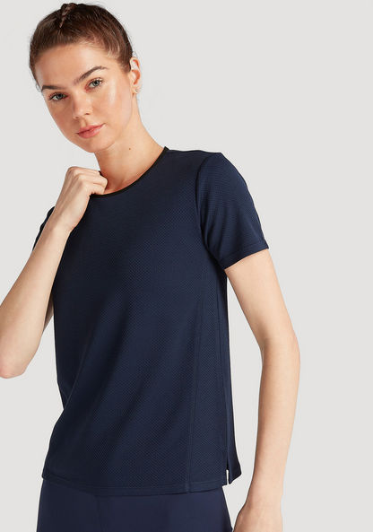 Textured T-shirt with Short Sleeves and Round Neck