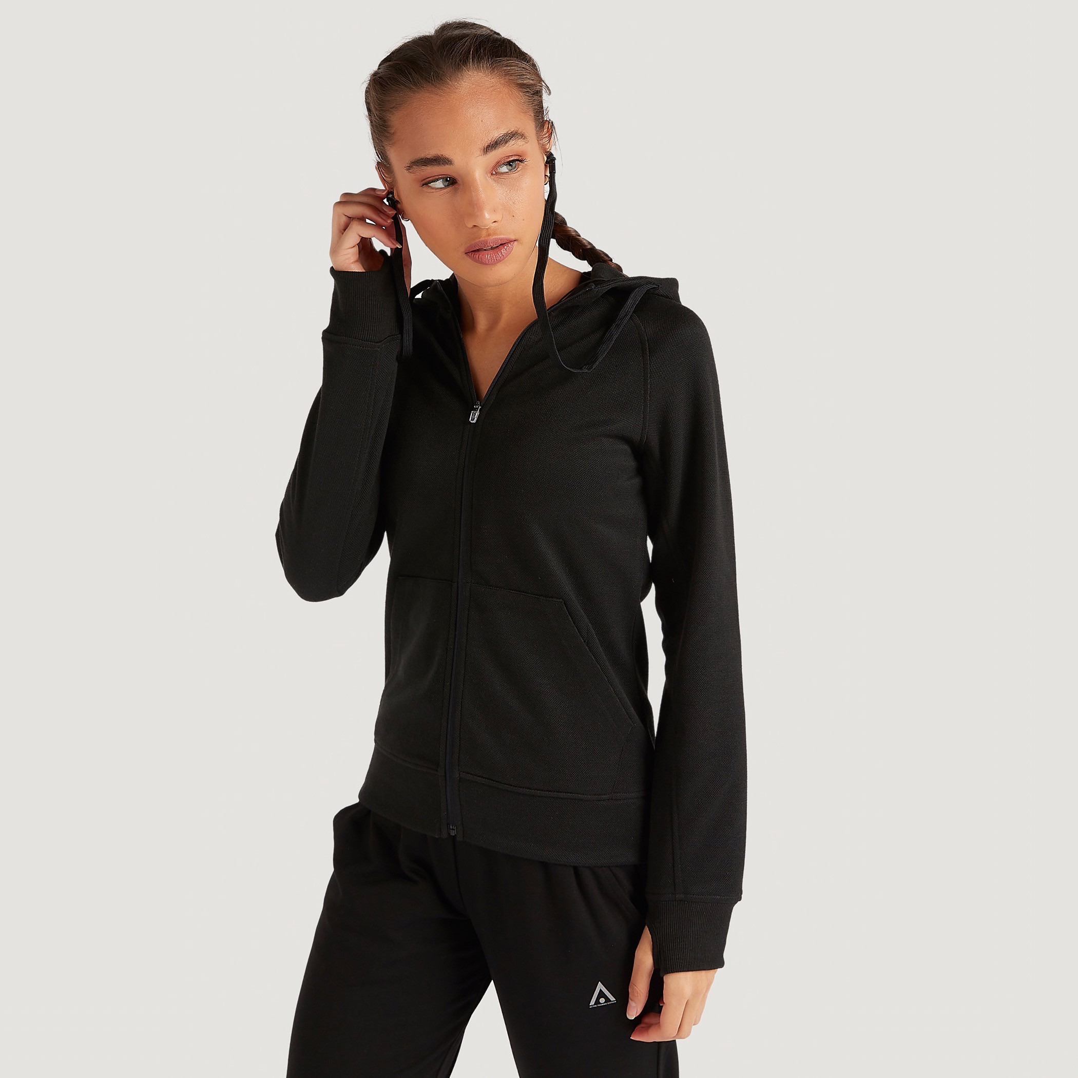 Buy Solid Hooded Jacket with Attached Earphones and Pockets Splash Kuwait