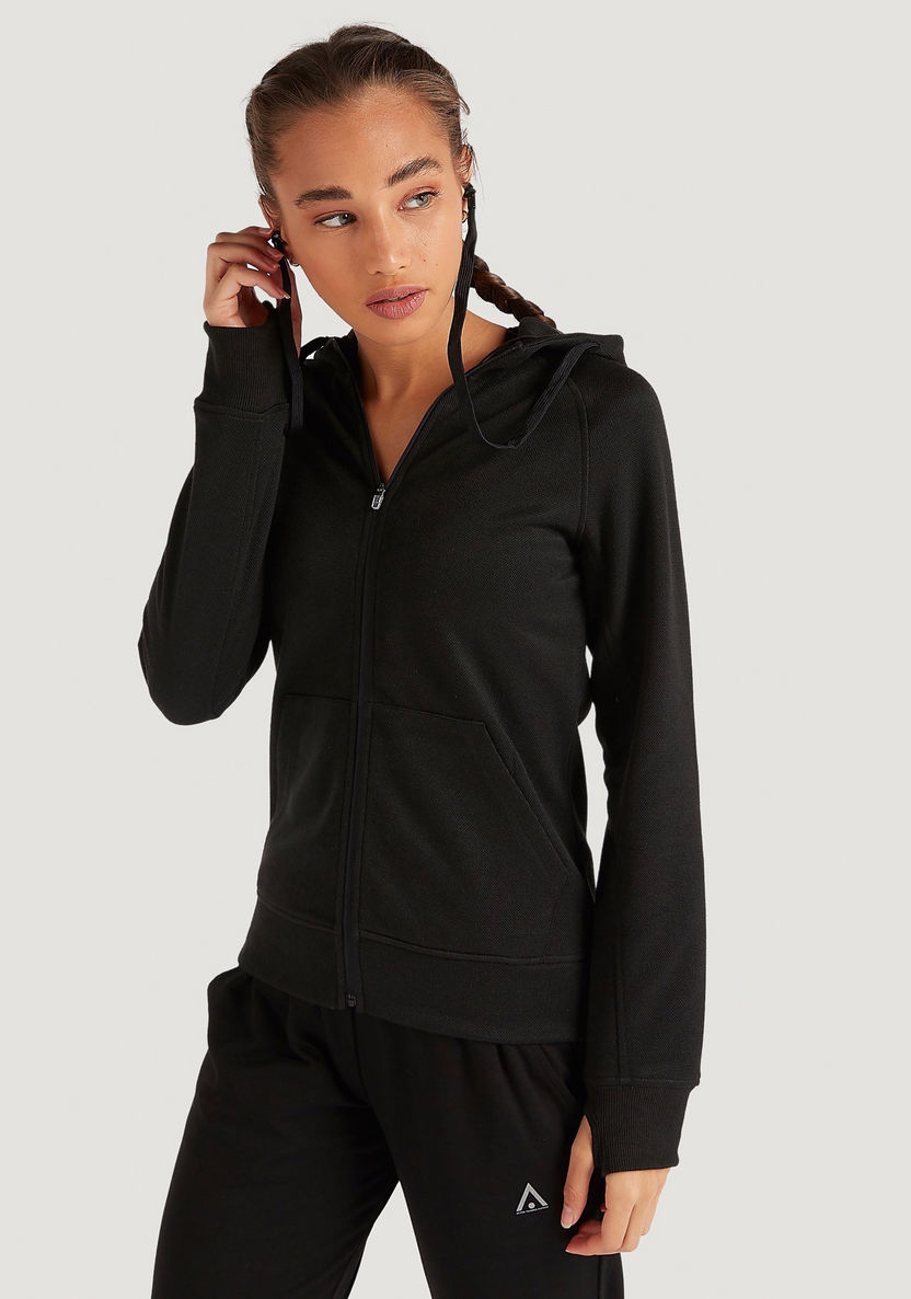 Solid Hooded Jacket with Attached Earphones and Pockets-Hoodies-image-0