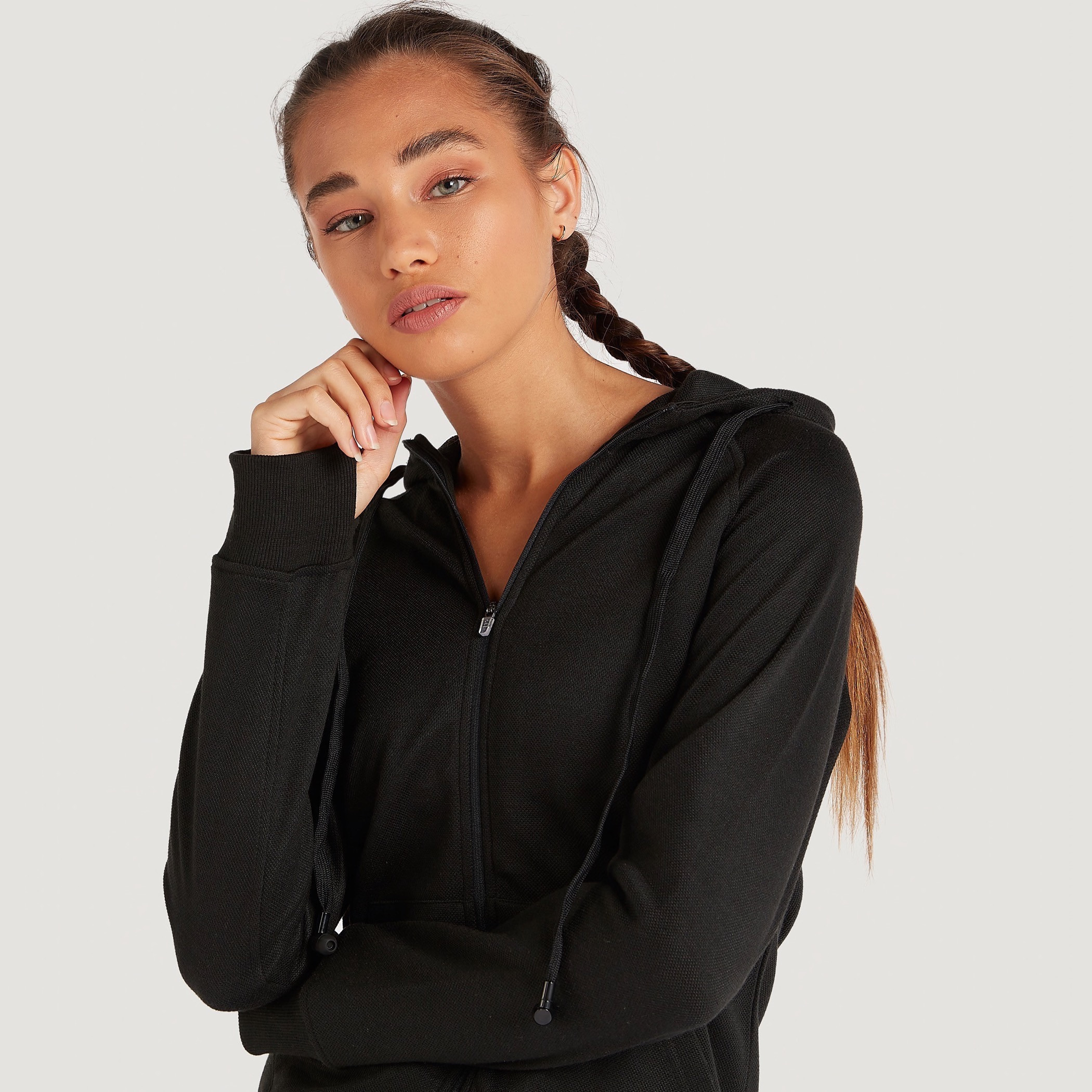 Buy Solid Hooded Jacket with Attached Earphones and Pockets Splash Kuwait