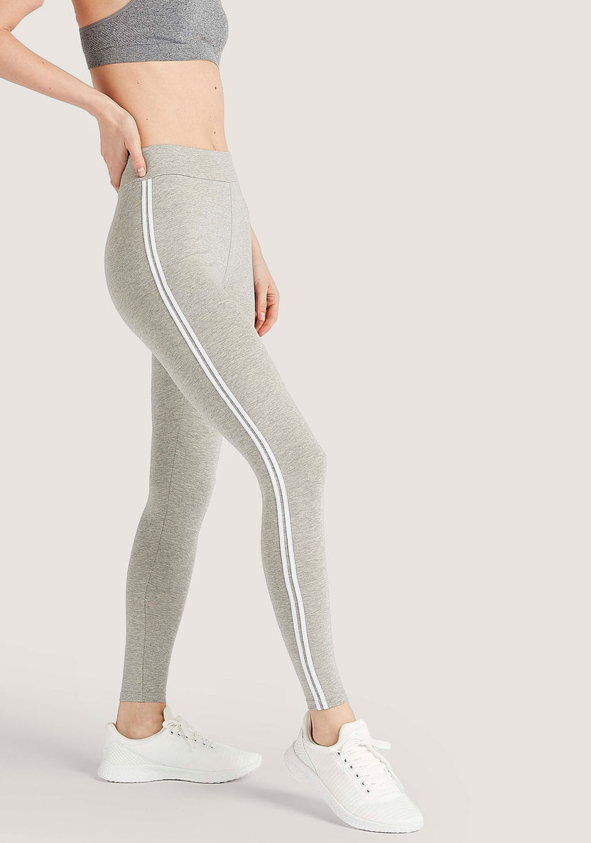 Solid Leggings with Elasticated Waistband and Tape Detail-Leggings-image-0