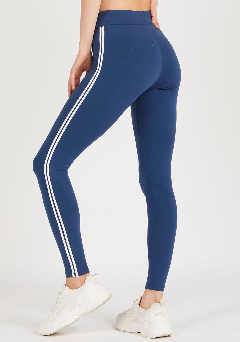 Solid Leggings with Elasticated Waistband and Tape Detail-Leggings-image-3