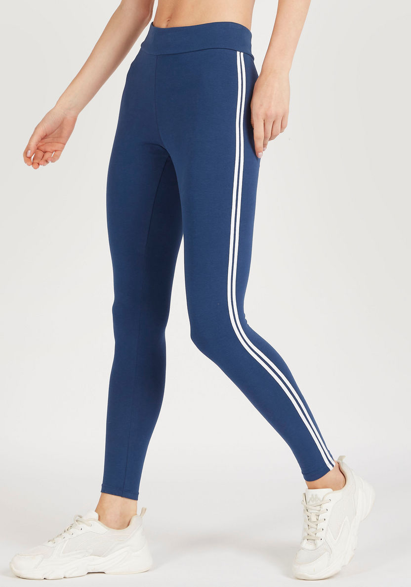 Solid Leggings with Elasticated Waistband and Tape Detail-Leggings-image-4