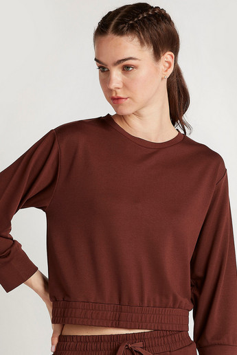 Solid Elasticated Hem Sweatshirt with Long Sleeves