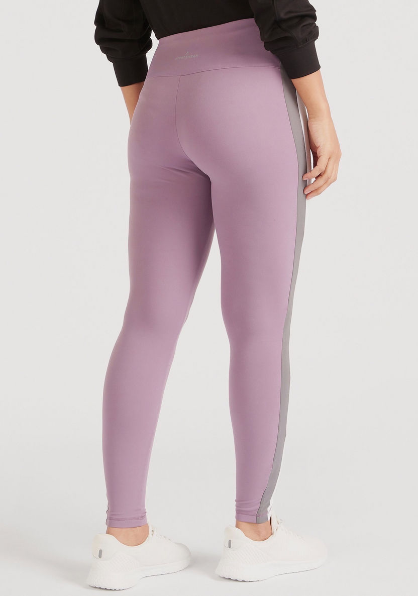 Solid Leggings with Elasticised Waistband and Tape Detail-Bottoms-image-3