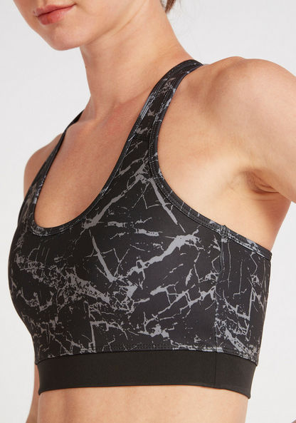 Printed Sports Bra with Mesh Insert Racerback and Scoop Neck