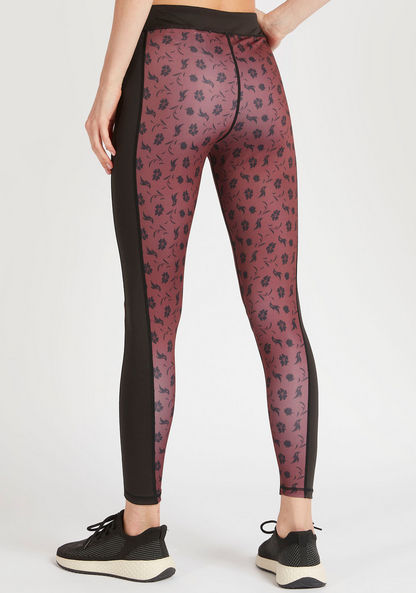 Floral Print Leggings with Contrast Side Panels and Elasticated Waist