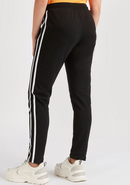 Solid Track Pants with Drawstring Closure and Tape Detail-Joggers-image-3