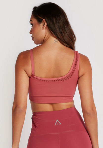 Solid One Shoulder Sports Bra with Detachable Strap