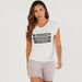 Slogan Print T-shirt with Round Neck and Cap Sleeves-T Shirts and Vests-thumbnail-0