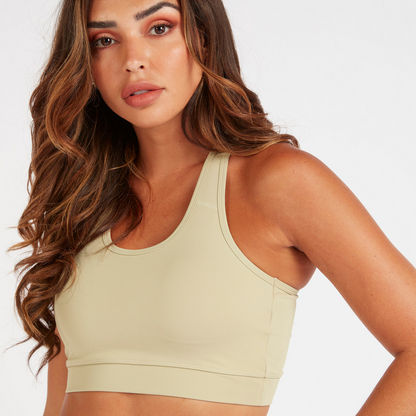 Solid Sports Bra with Scoop Neck and Racerback-Bras-image-2