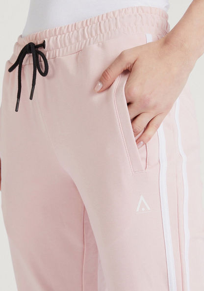 Solid Full-Length Track Pants with Side Tape Detail and Pockets