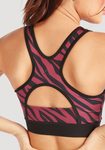 Printed Sports Bra with Racerback and Cutout Detail