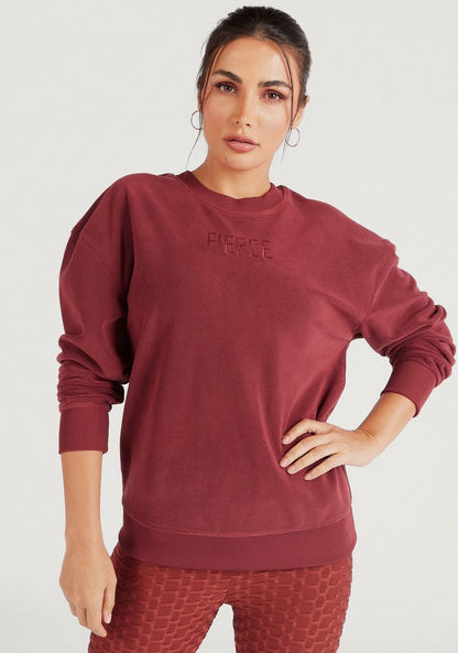 Embroidered Text Round Neck Sweatshirt with Long Sleeves