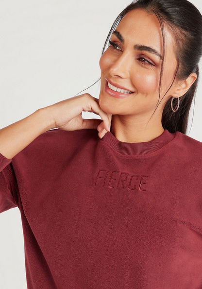 Embroidered Text Round Neck Sweatshirt with Long Sleeves