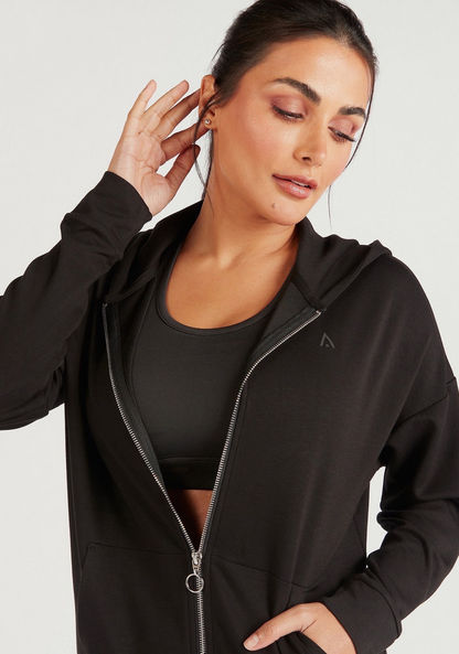 Hooded Sweatshirt with Long Sleeves and Zip Closure-Jackets-image-2