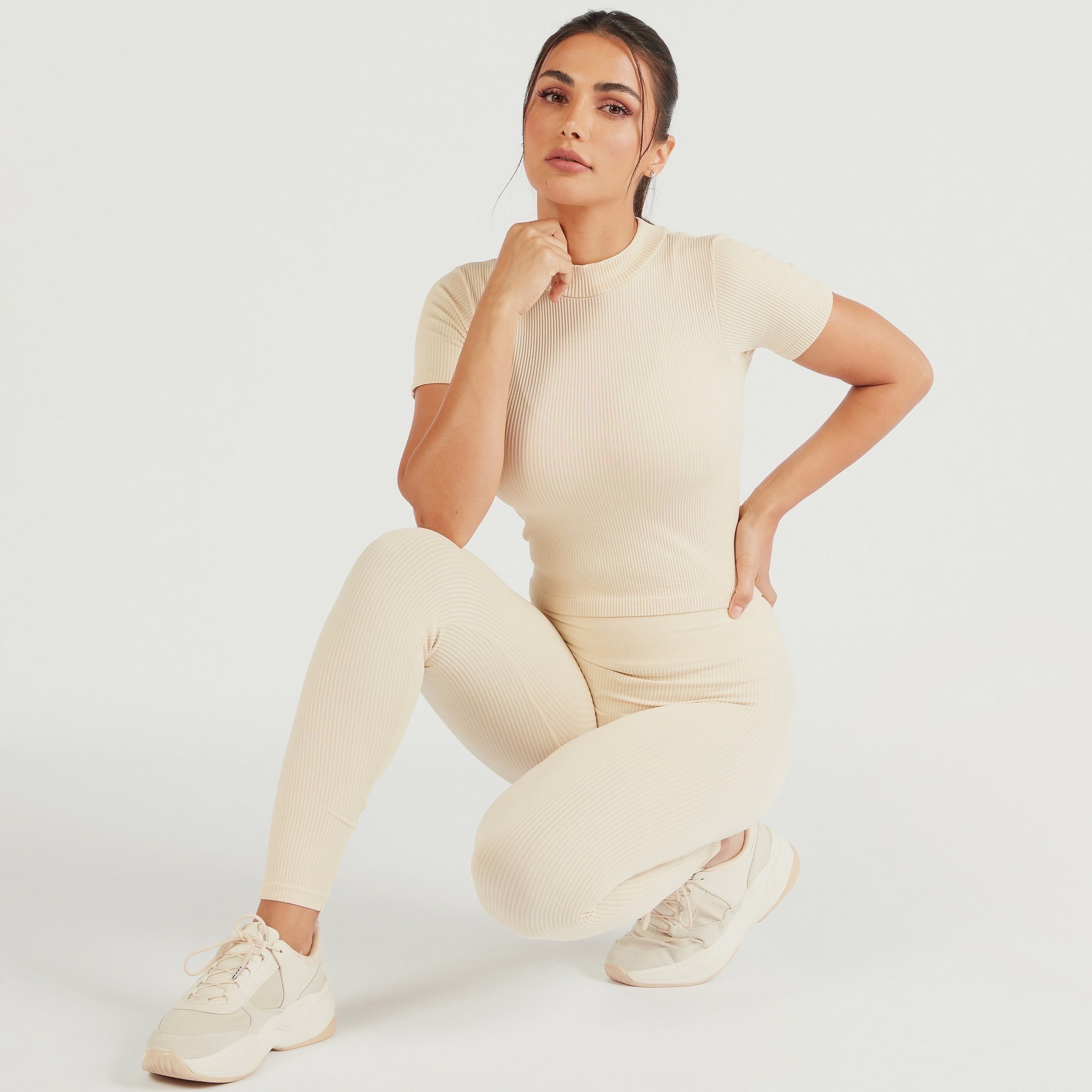Ribbed T-shirt with Crew Neck and Short Sleeves-sports-women-clothing-tshirtsandvests-image-1