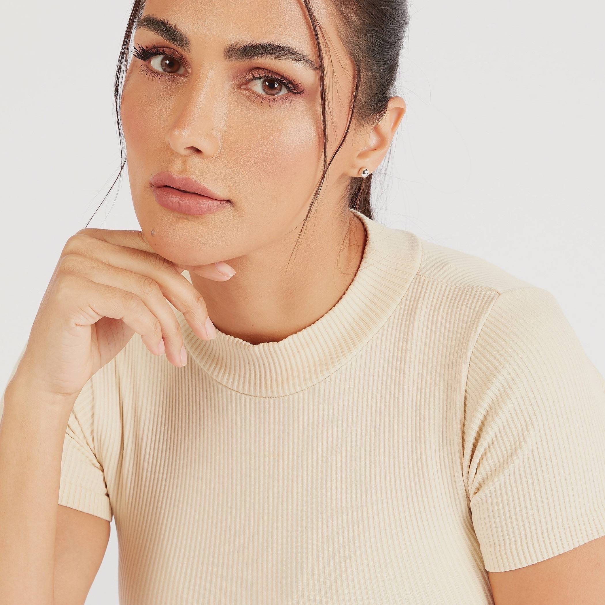 Ribbed T-shirt with Crew Neck and Short Sleeves-sports-women-clothing-tshirtsandvests-image-3