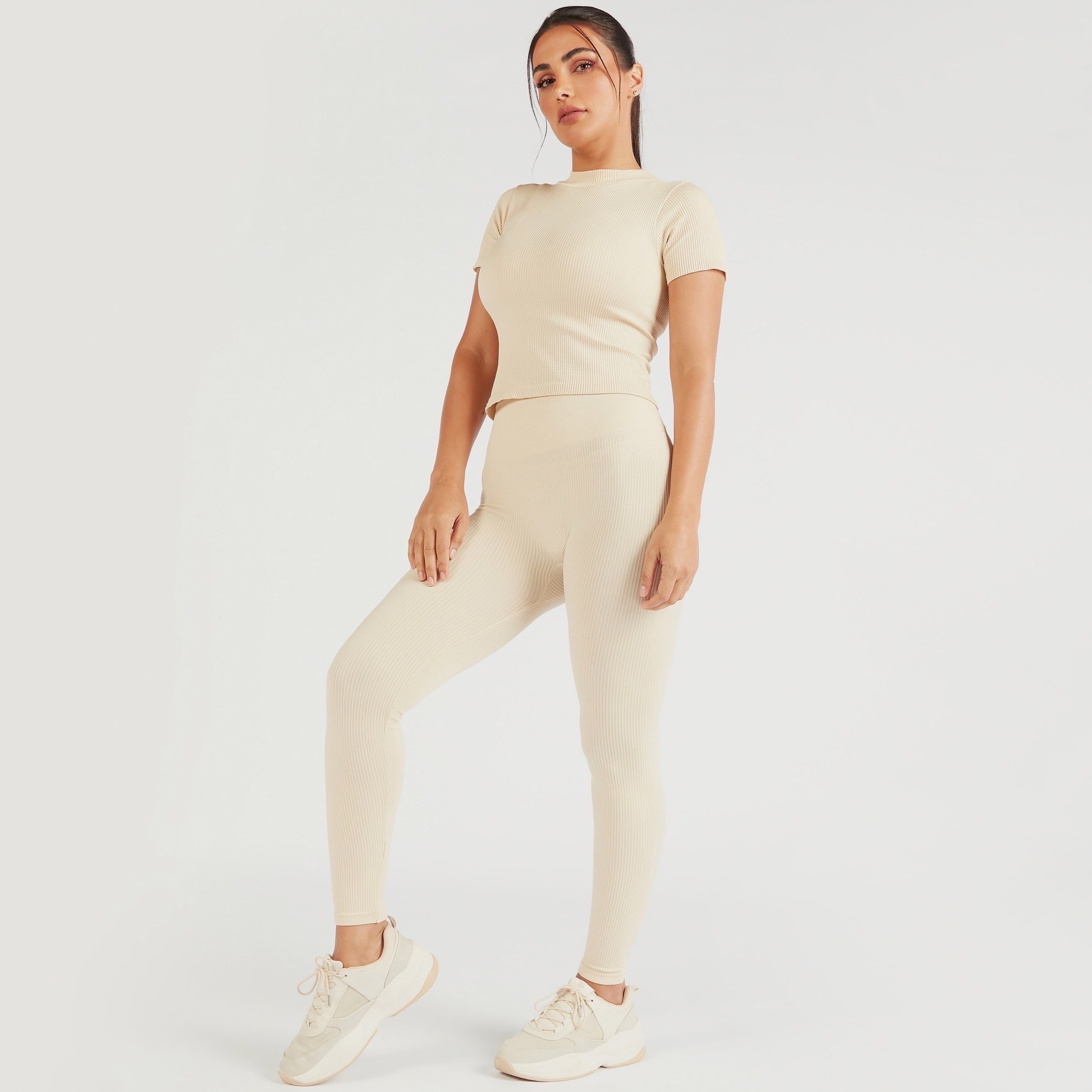 Ribbed T-shirt with Crew Neck and Short Sleeves-sports-women-clothing-tshirtsandvests-image-5
