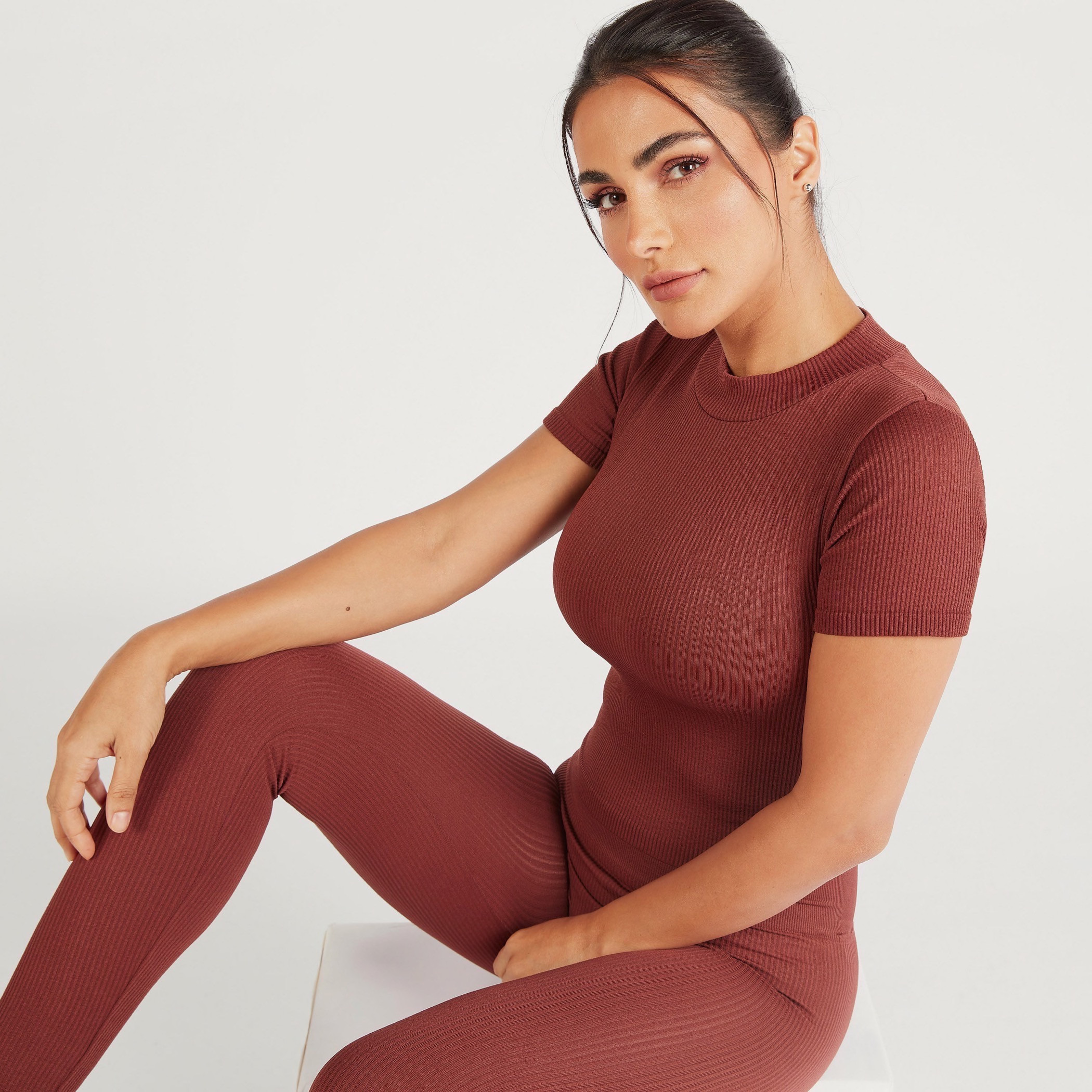 Ribbed T-shirt with Crew Neck and Short Sleeves-sports-women-clothing-tshirtsandvests-image-7