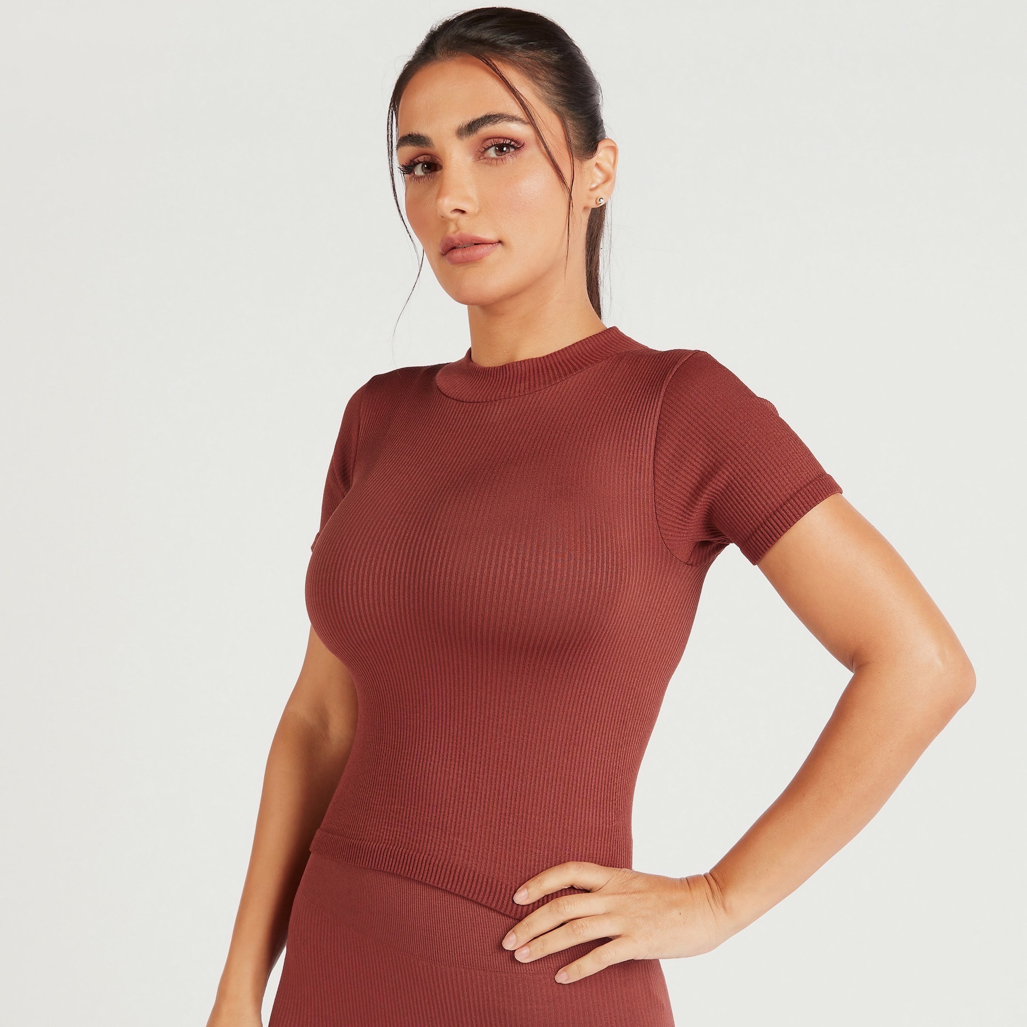 Ribbed T-shirt with Crew Neck and Short Sleeves-sports-women-clothing-tshirtsandvests-image-11