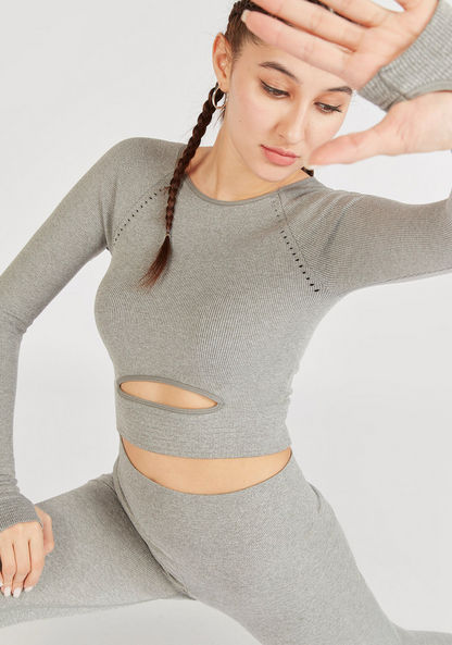 Ribbed Crop Top with Long Sleeves and Cutout Detail-T Shirts & Vests-image-0