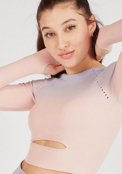 Ribbed Crop Top with Long Sleeves and Cutout Detail-T Shirts & Vests-image-2